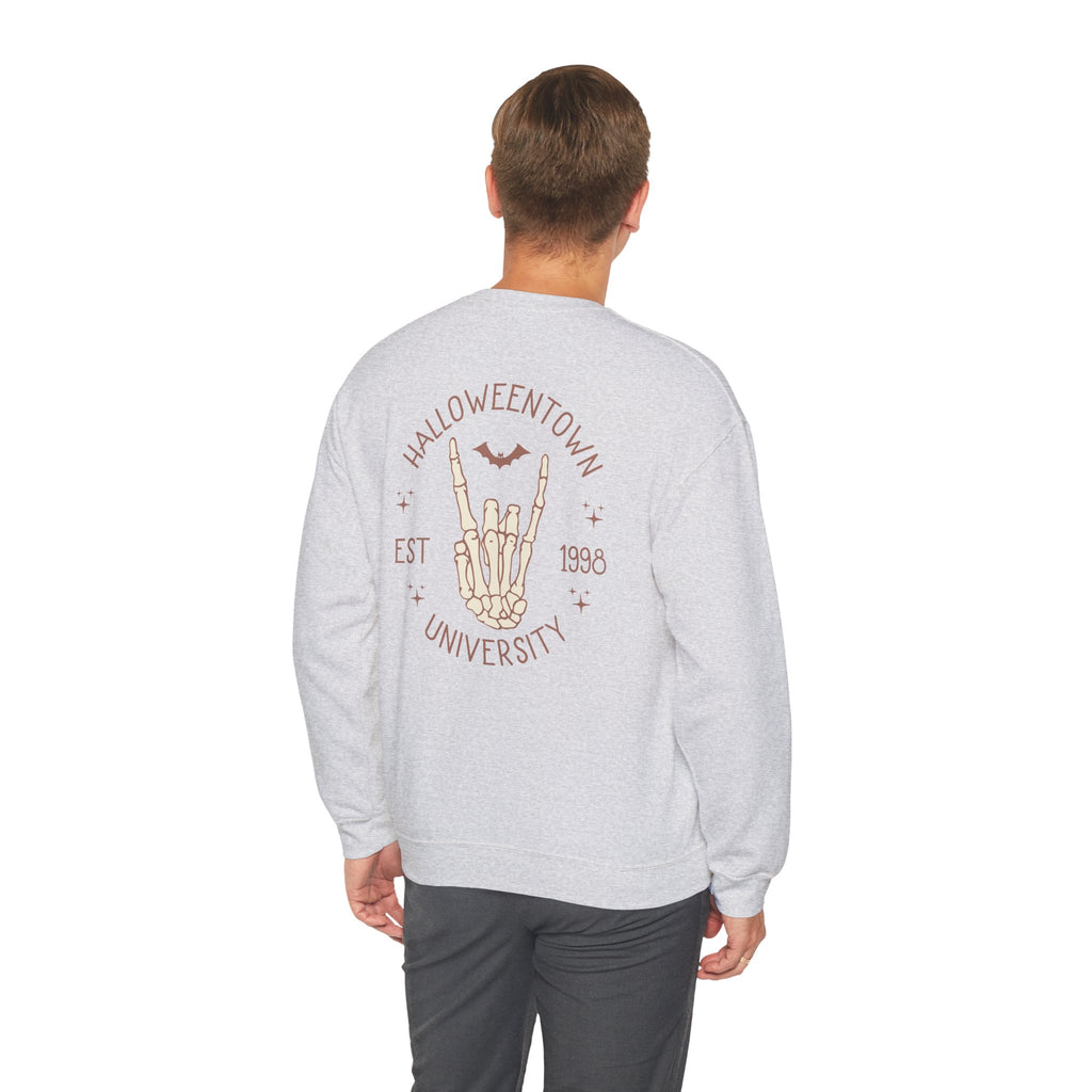 Halloweentown University Crewneck Sweatshirt — Skeleton Hand Rock On Pullover