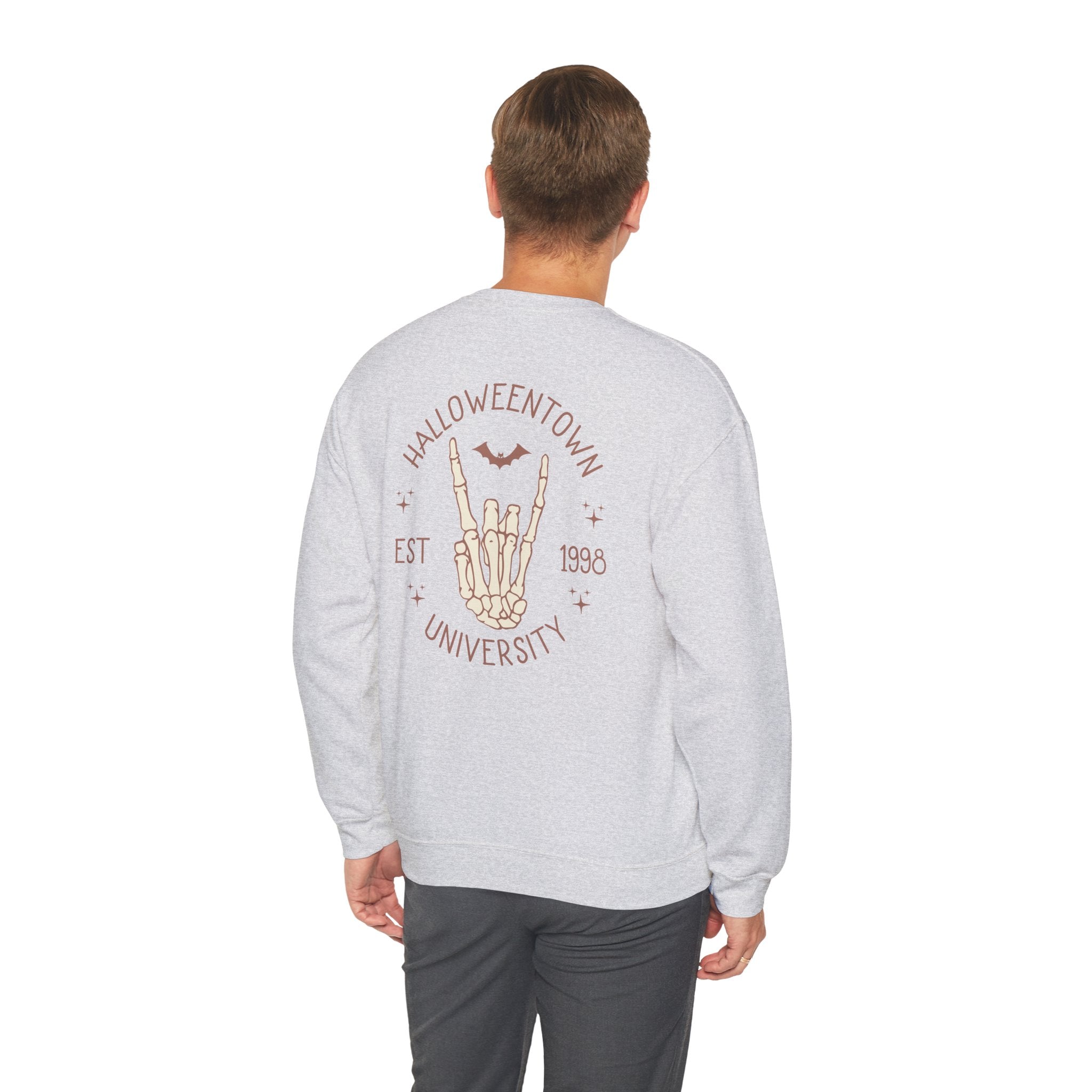 Halloweentown University Crewneck Sweatshirt — Skeleton Hand Rock On Pullover