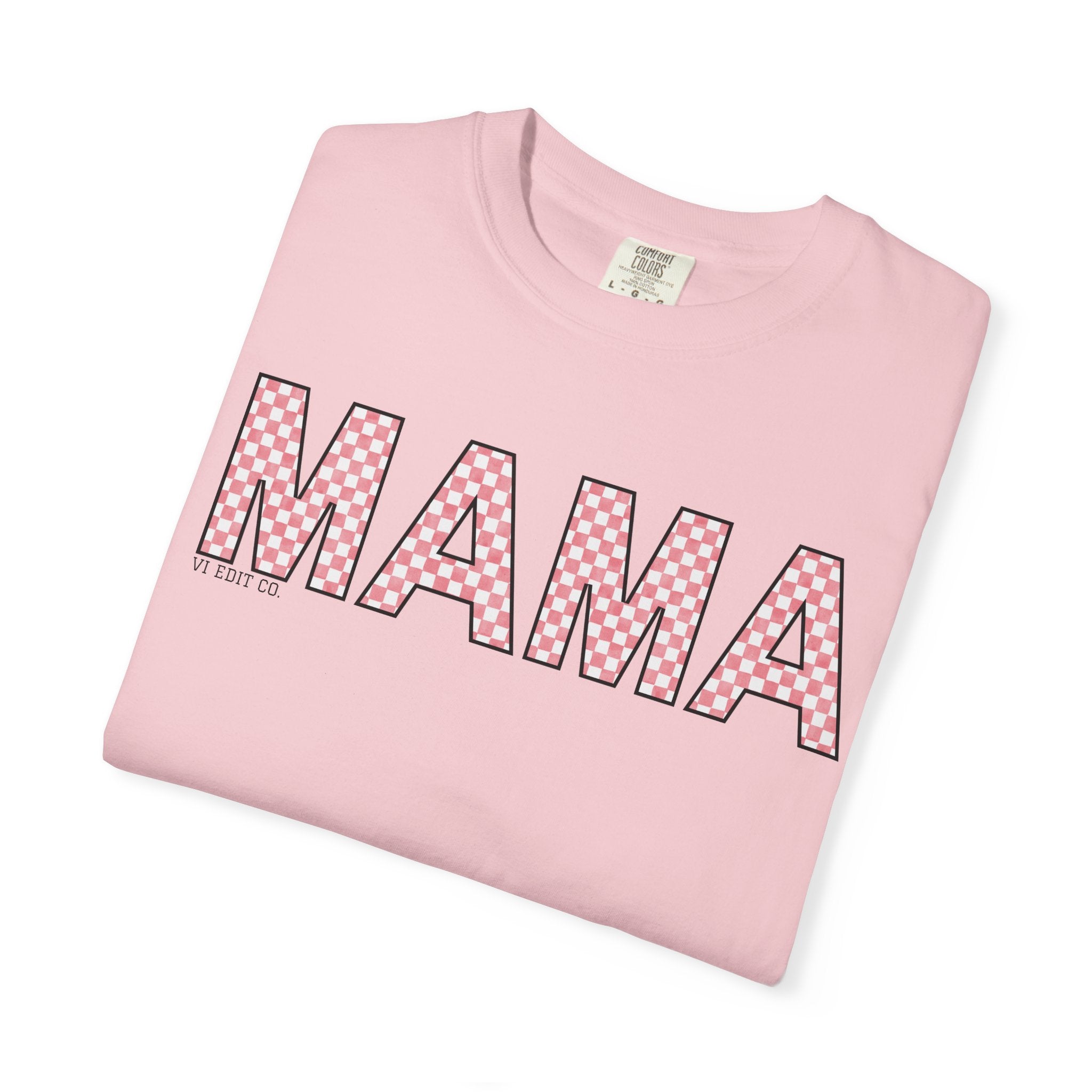 Mama Checkered Letters T-Shirt | Pink Plaid Typography Tee