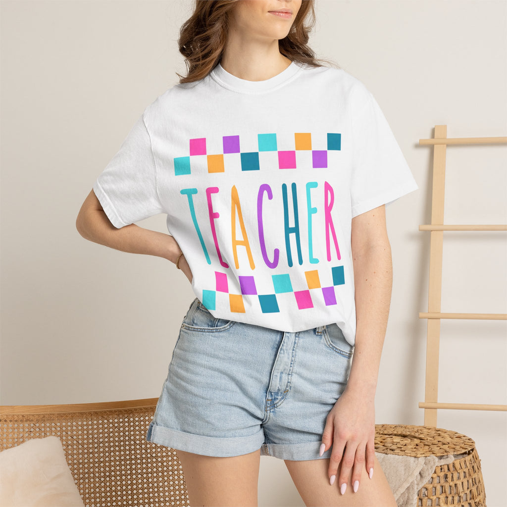 Colorful Checker 'Teacher' T-Shirt | Teacher Tee, School Staff Shirt