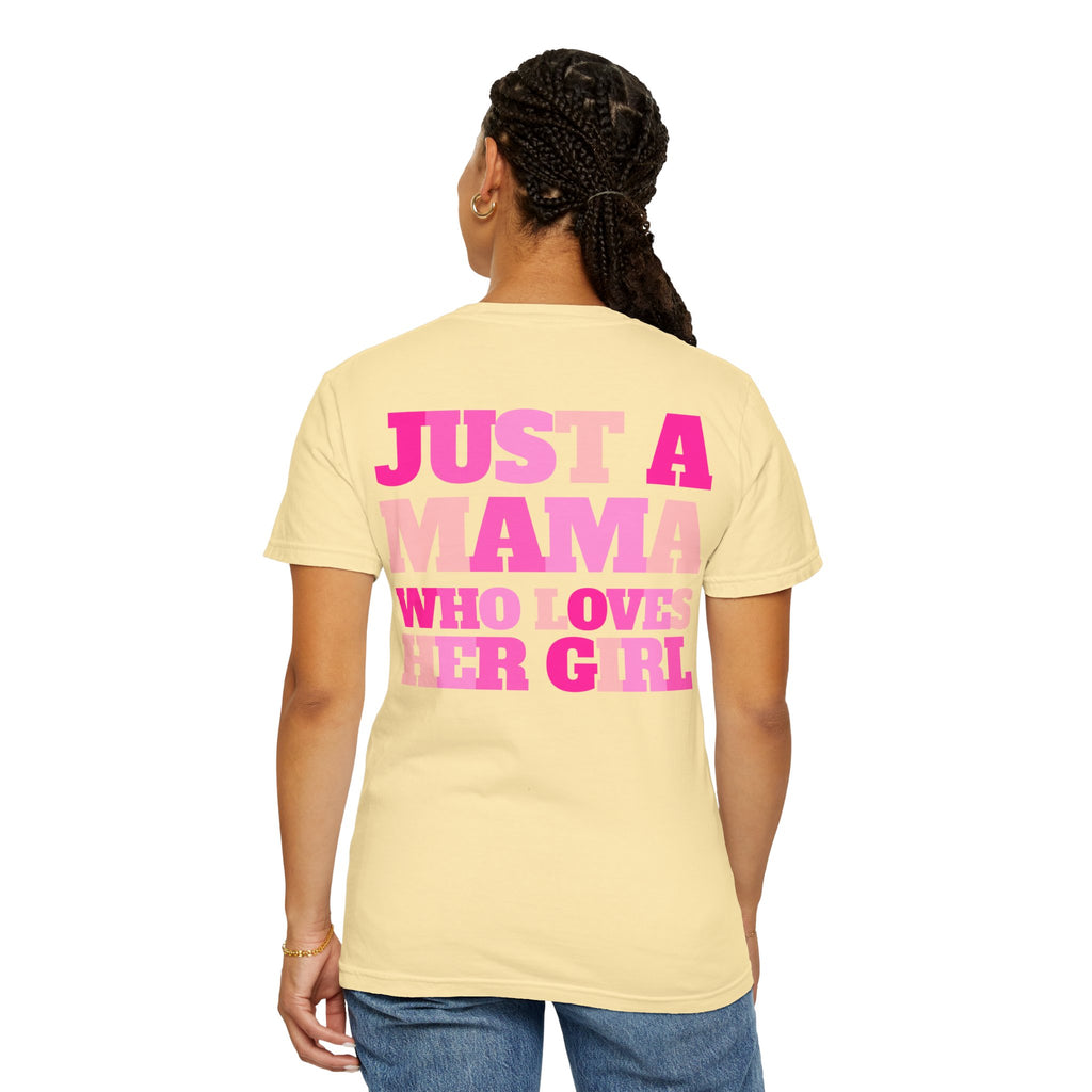T‑Shirt — "Just a Mama Who Loves Her Girl" Pink Checker Smiley Tee