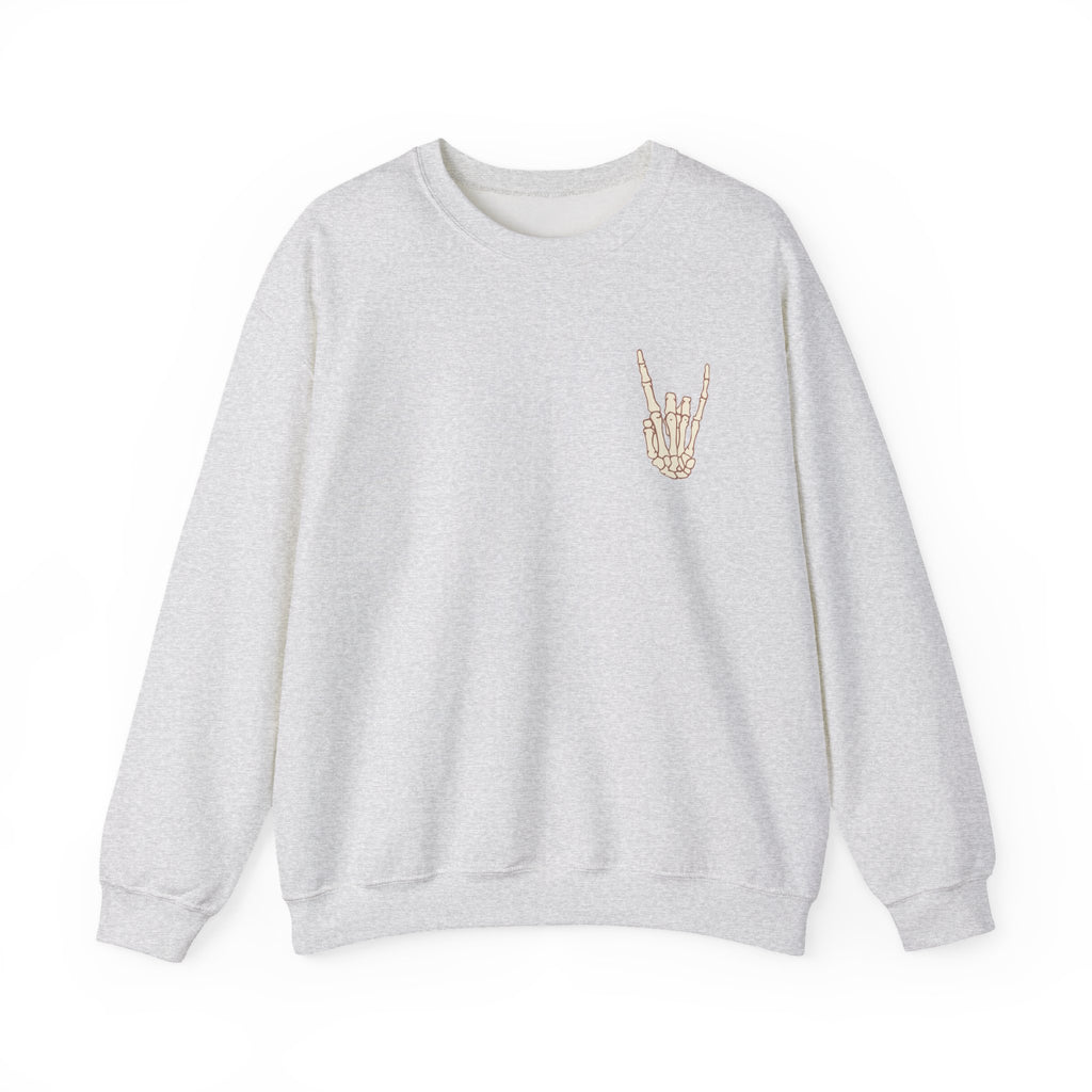 Halloweentown University Crewneck Sweatshirt — Skeleton Hand Rock On Pullover
