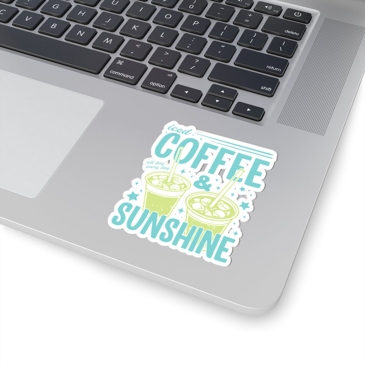 Iced Coffee & Sunshine Kiss-Cut Sticker — Summer Vibes Laptop Decal