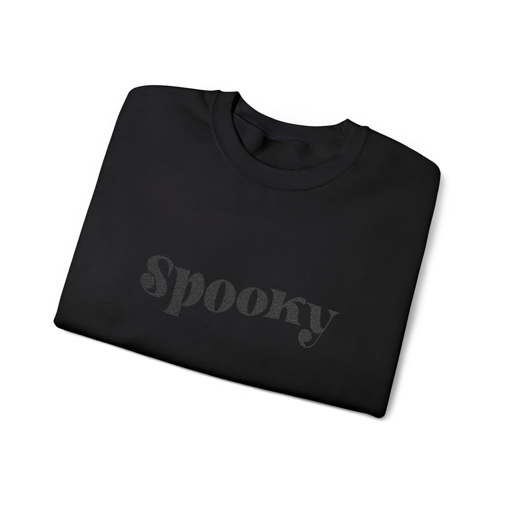 Black Minimalist Crewneck Sweatshirt — Subtle Tone-on-Tone Script