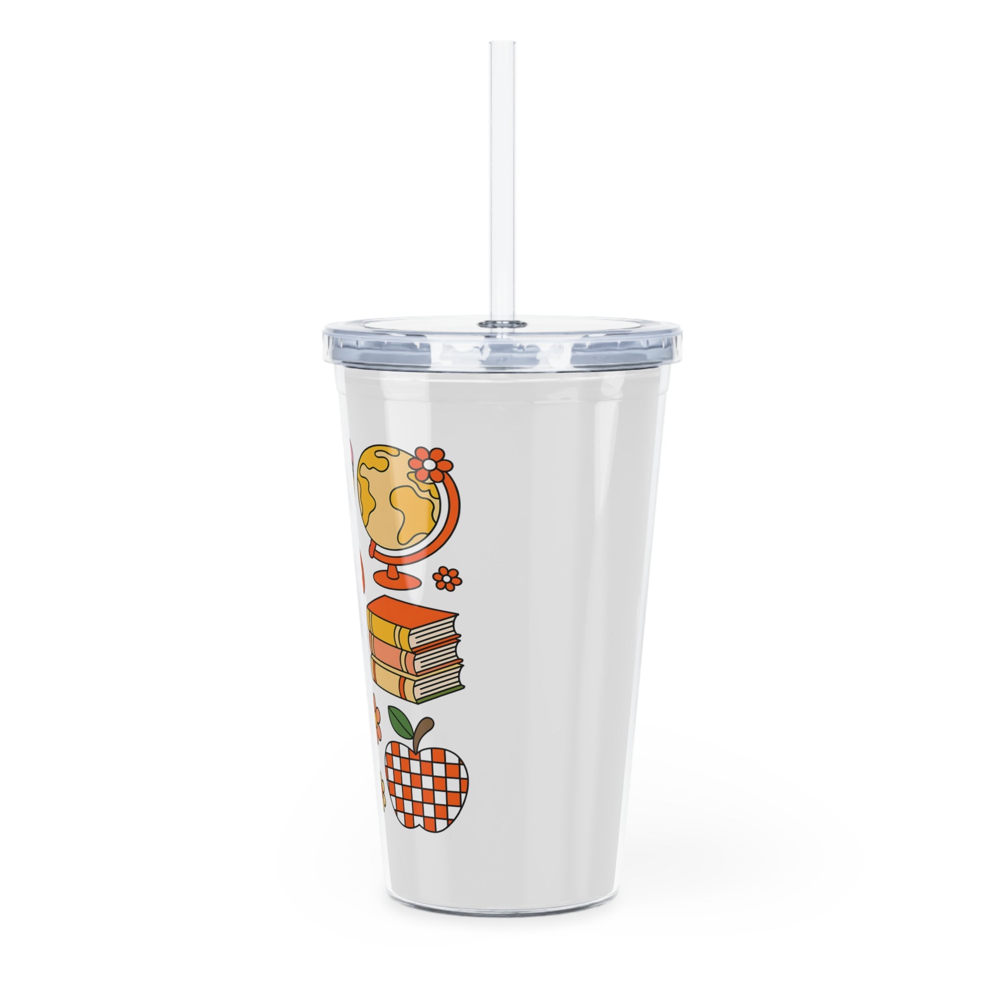 Back to School Plastic Tumbler with Straw — Cute School Supplies Design