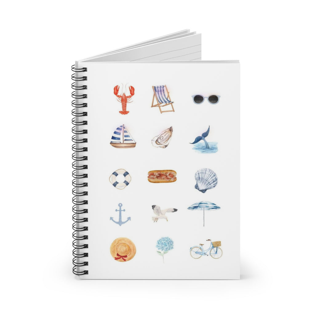 Coastal Icons Spiral Notebook — Beachy Watercolor Journal (Ruled)