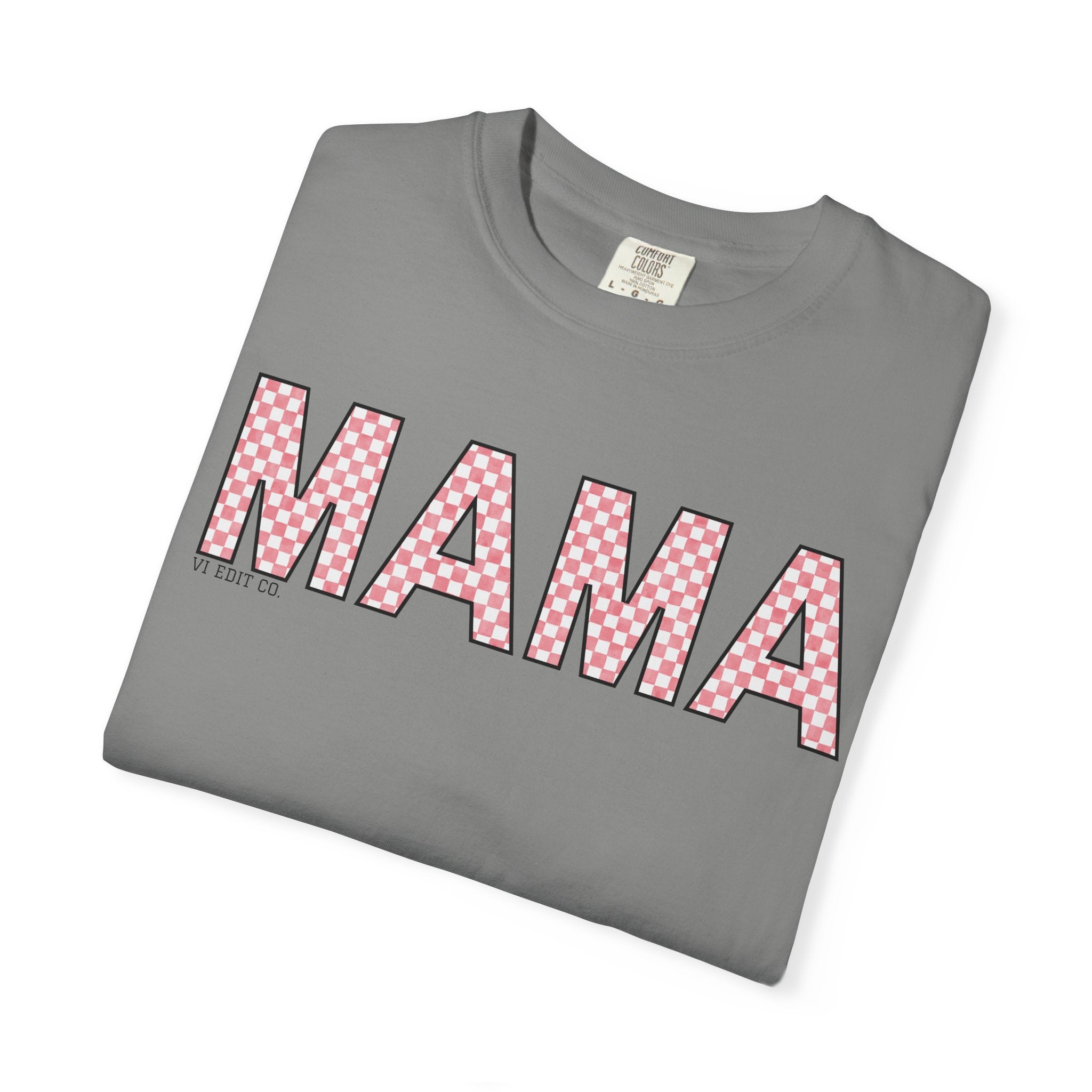 Mama Checkered Letters T-Shirt | Pink Plaid Typography Tee