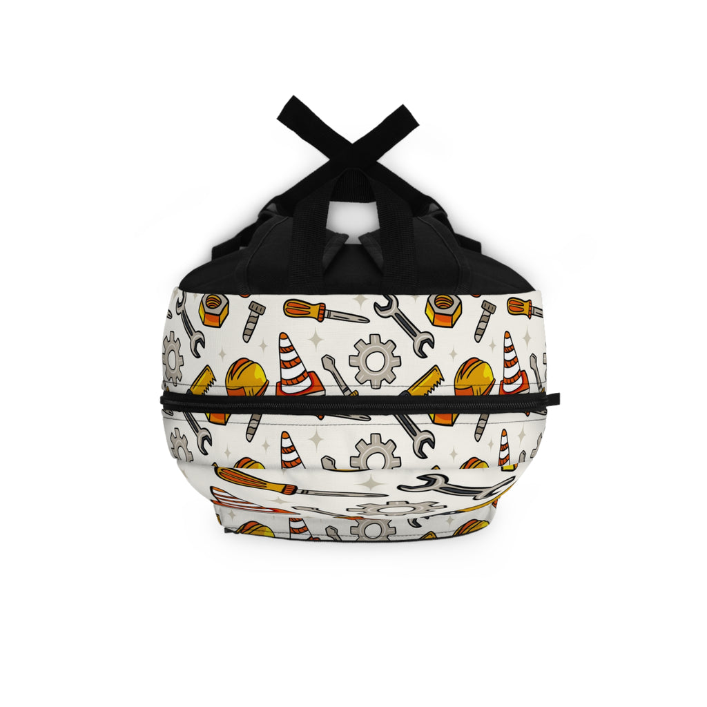 Construction Tools Backpack – Kids & Tradesman Hard Hat, Wrench & Cone Pattern