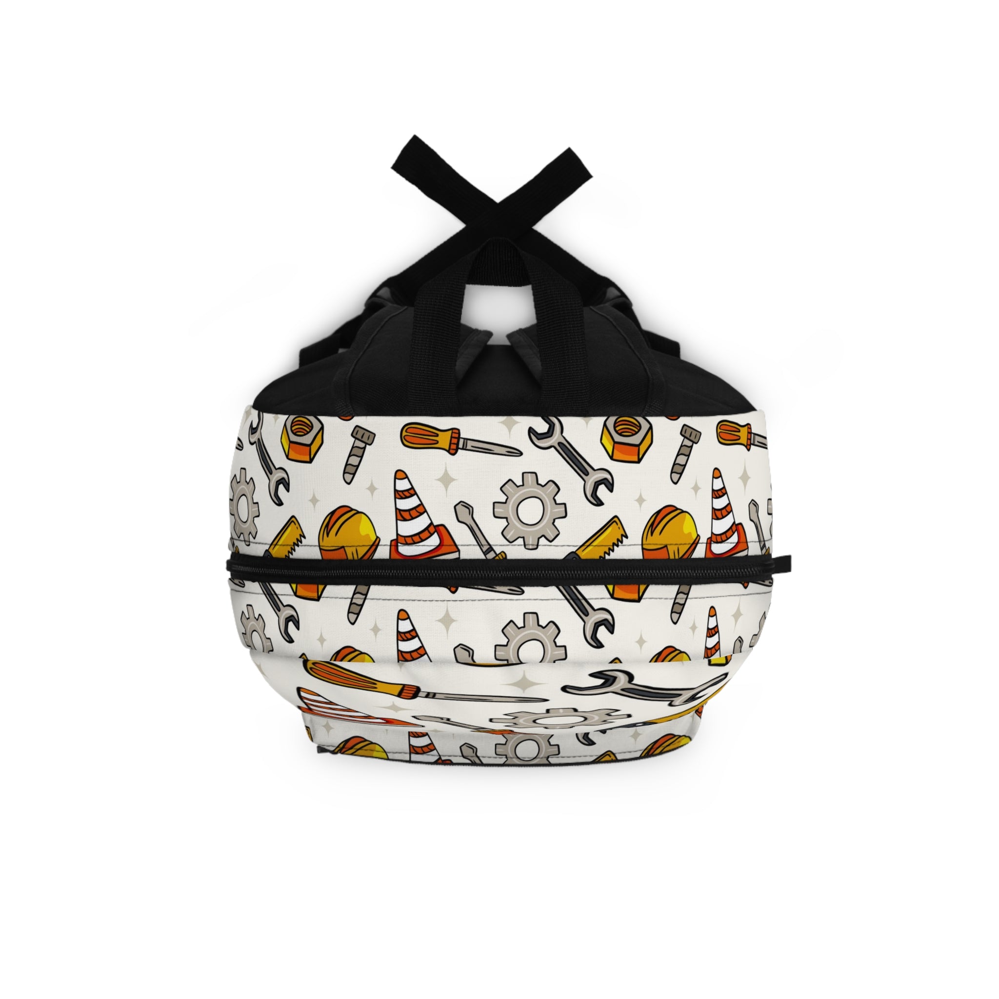 Construction Tools Backpack – Kids & Tradesman Hard Hat, Wrench & Cone Pattern