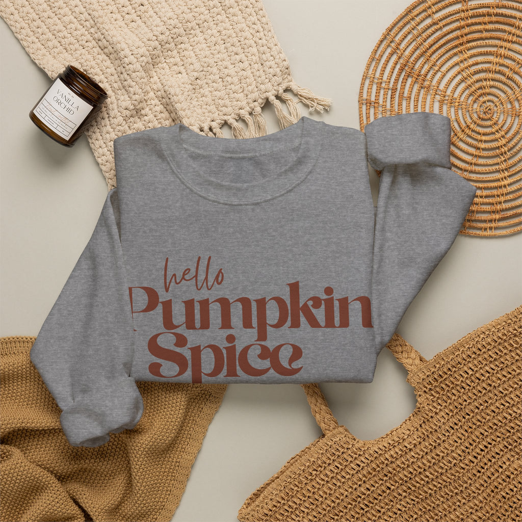 Hello Pumpkin Spice Sweatshirt — Cozy Fall Crewneck for Pumpkin Lovers