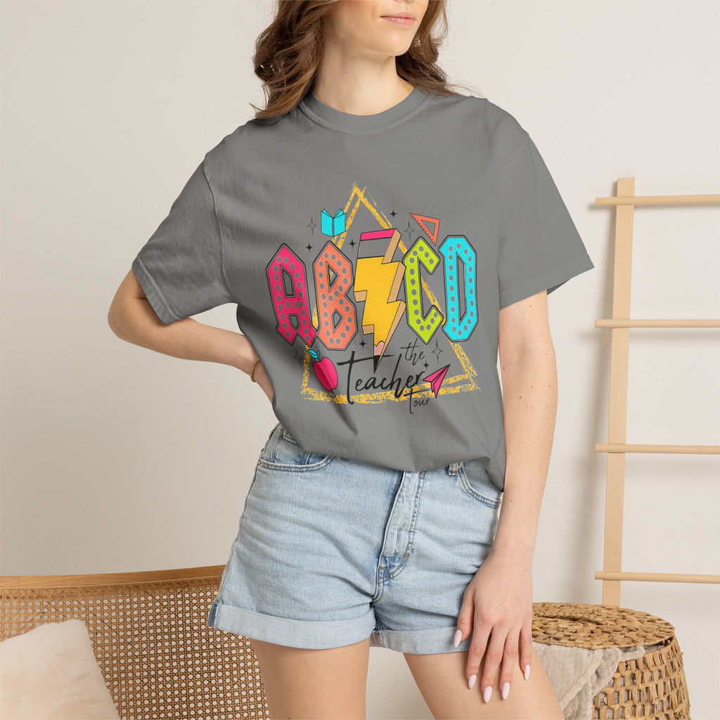 ABCD Teacher Lightning Graphic T-Shirt | Retro School Apple Pencil Design