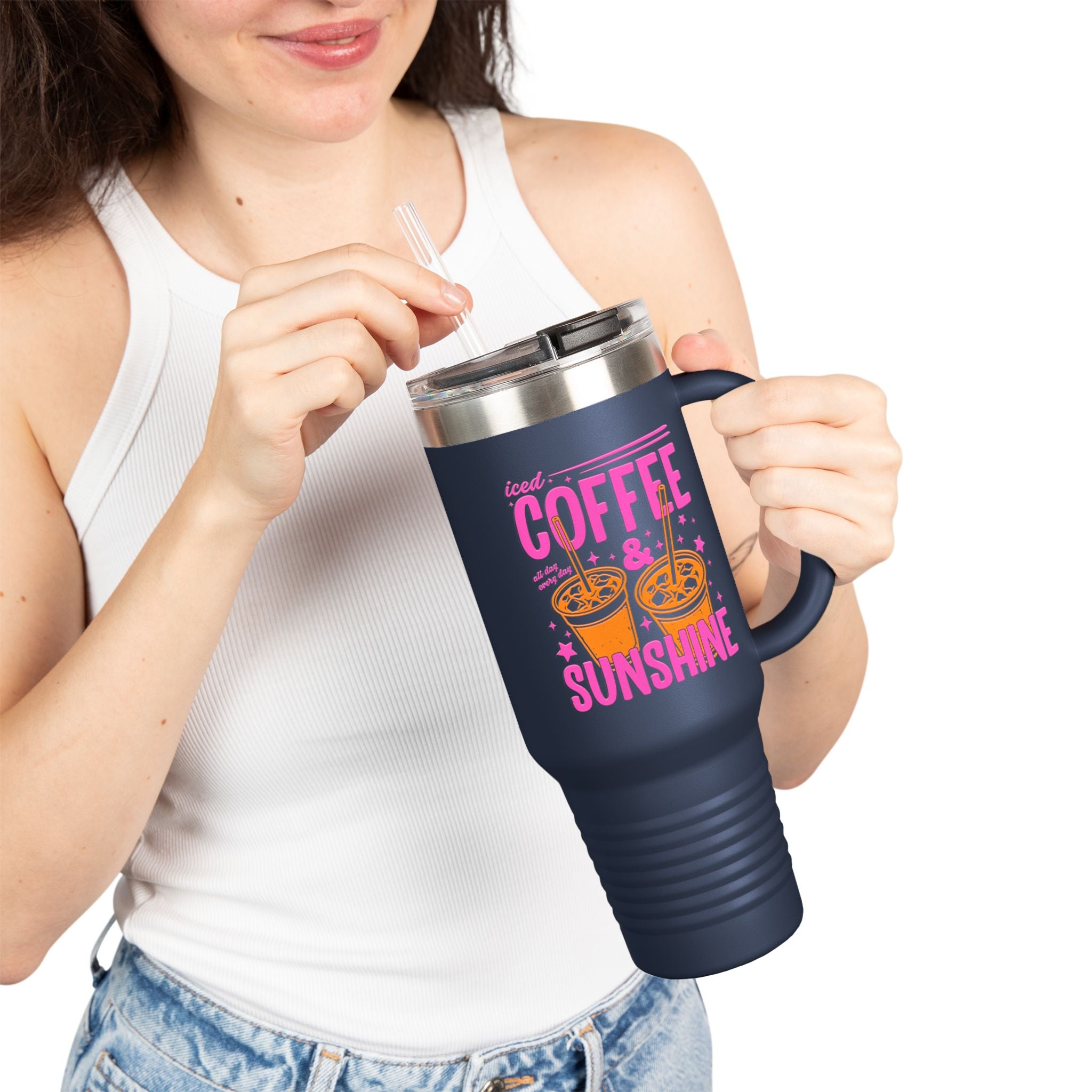 40oz Insulated Travel Mug - "Coffee & Sunshine" Tropical Iced Latte Tumbler