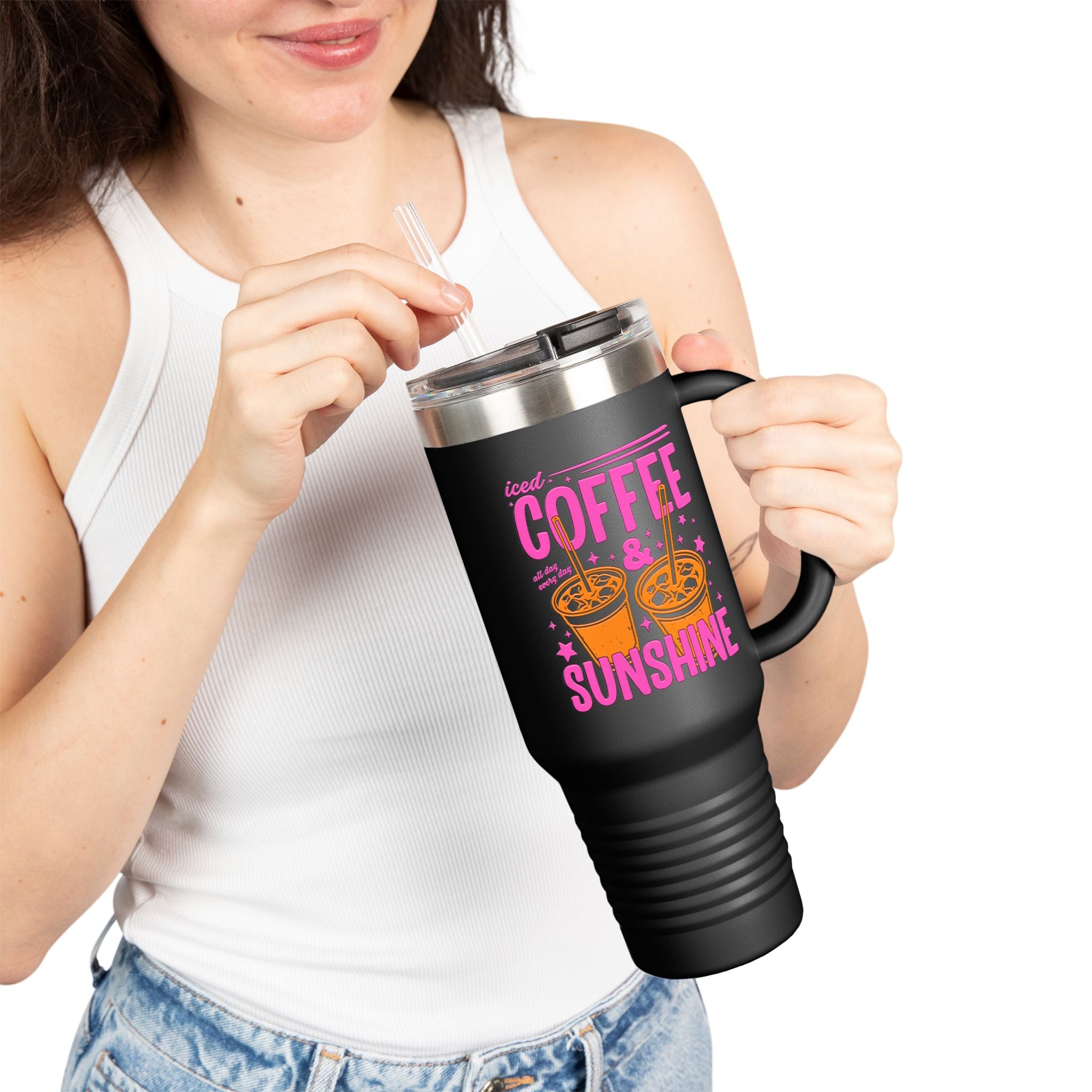 40oz Insulated Travel Mug - "Coffee & Sunshine" Tropical Iced Latte Tumbler
