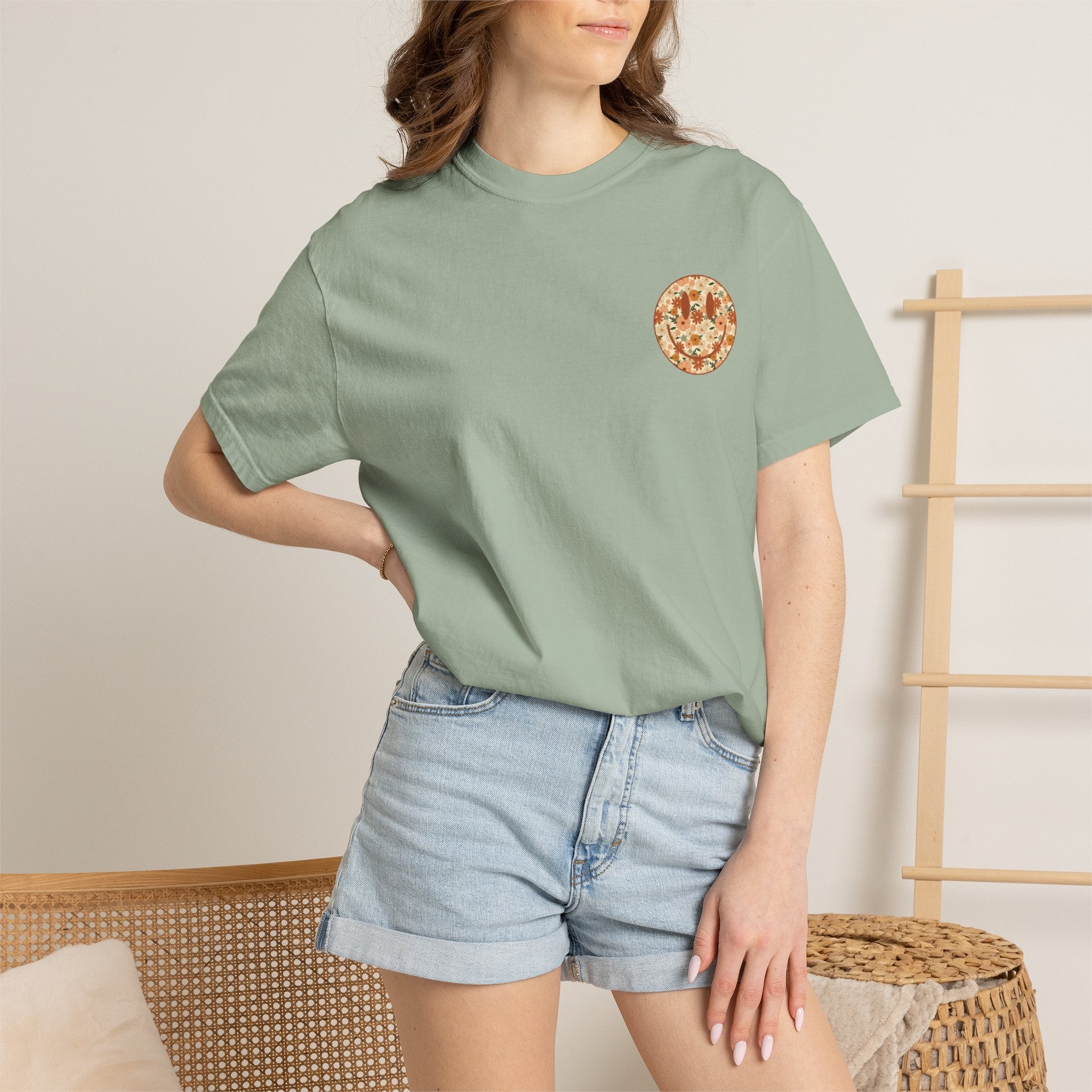 Teacher Assistant Floral Smiley T-Shirt | Retro Typography, Fall Colors