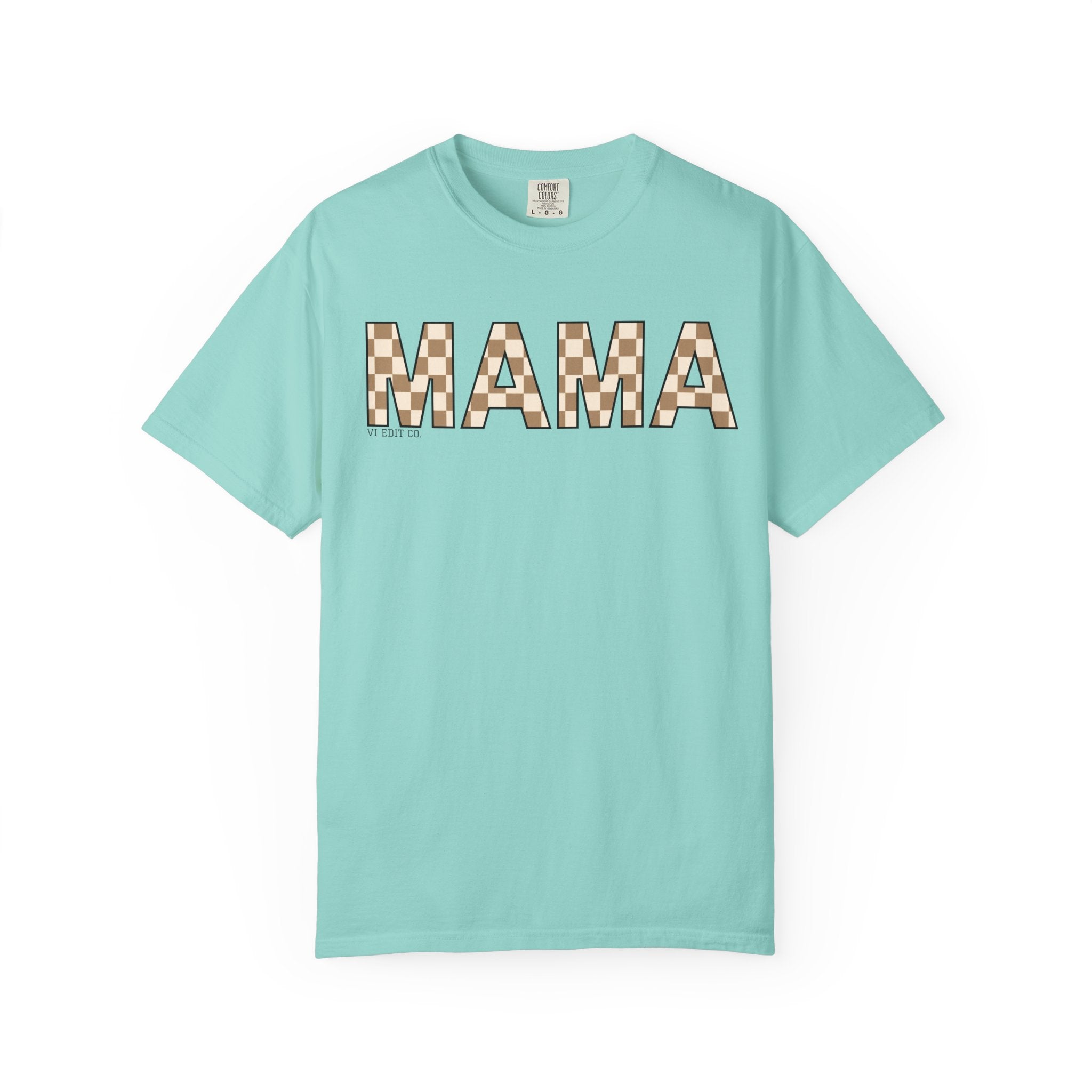 Mama Checkerboard T-Shirt | Mom Typography Tee, Neutral Plaid Letters