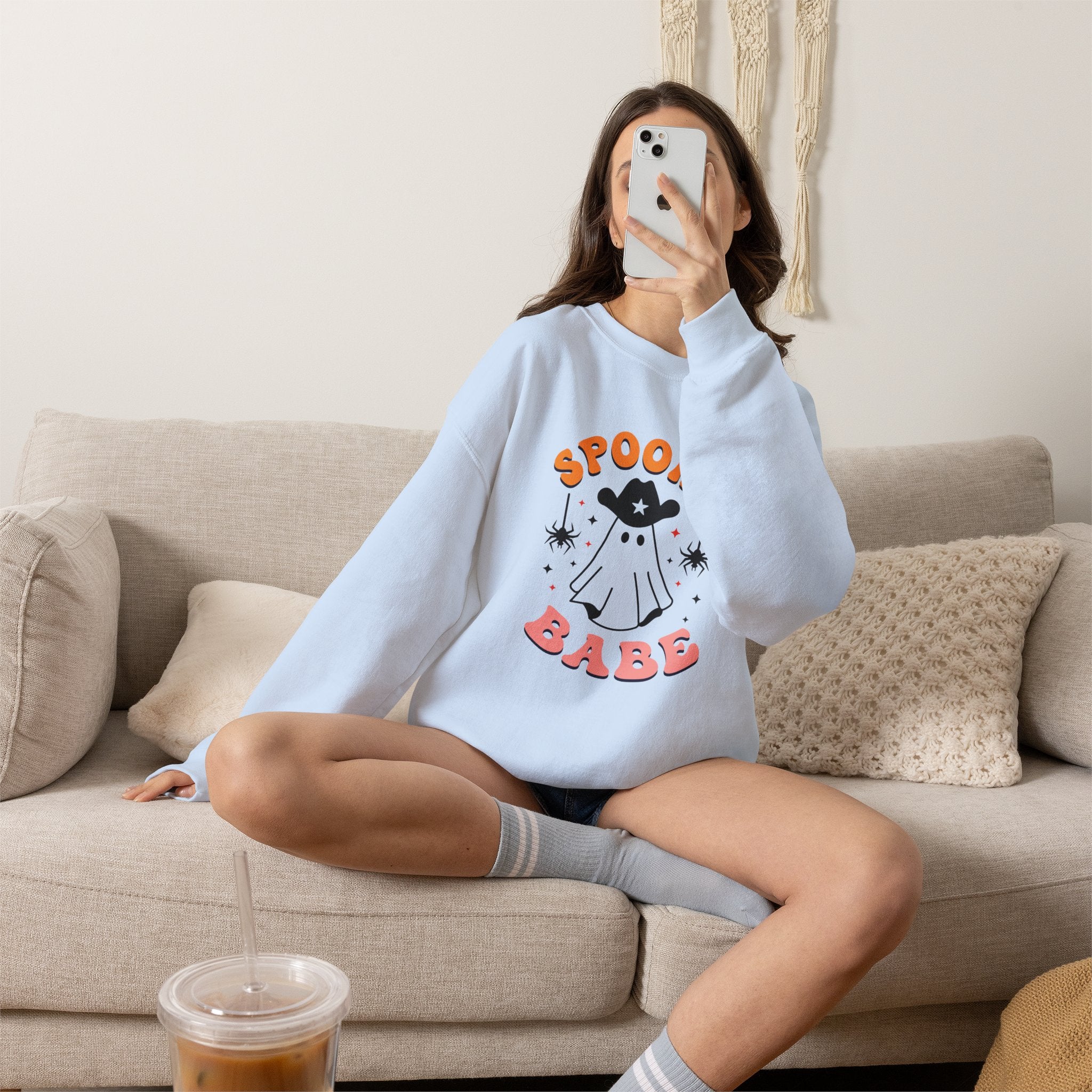 Spooky Babe Crewneck Sweatshirt — Cute Halloween Ghost Pullover