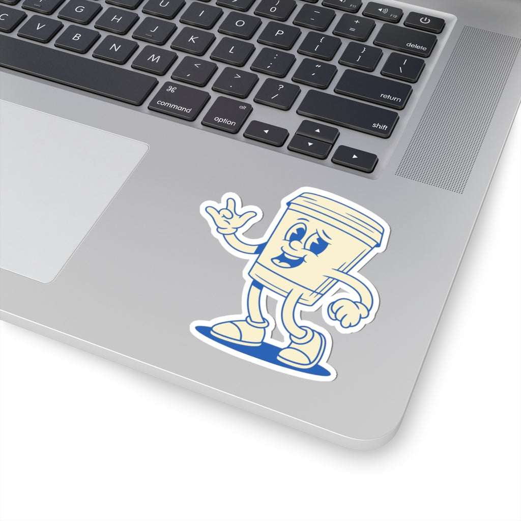 Coffee Cup Character Kiss-Cut Sticker — Retro Cute To-Go Cup Decal