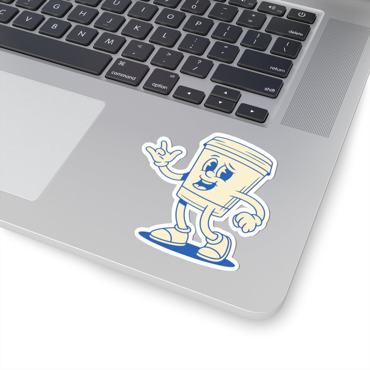 Coffee Cup Character Kiss-Cut Sticker — Retro Cute To-Go Cup Decal
