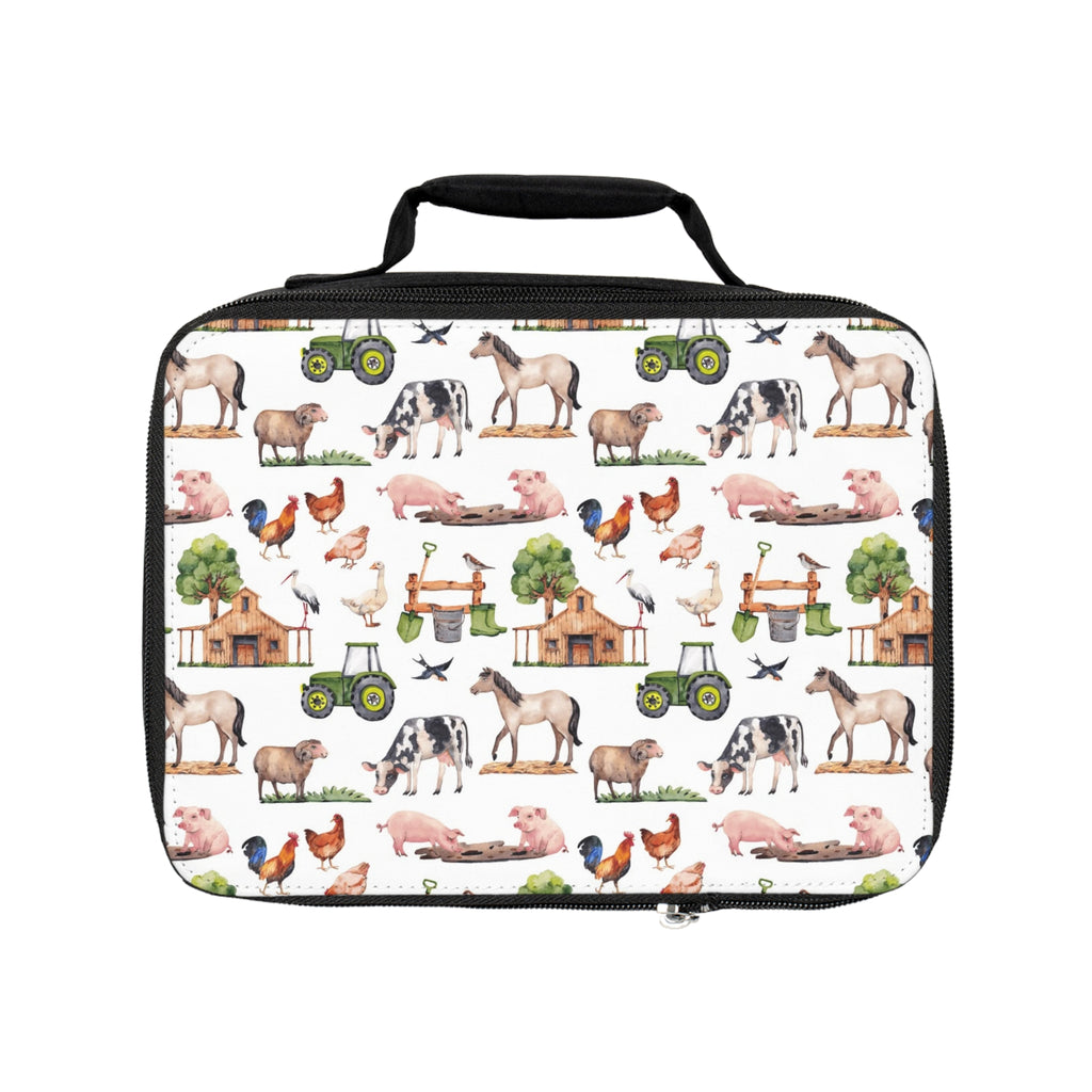 Farm Animals Lunch Bag — Cute Tractor, Cow, Pig & Chicken Pattern