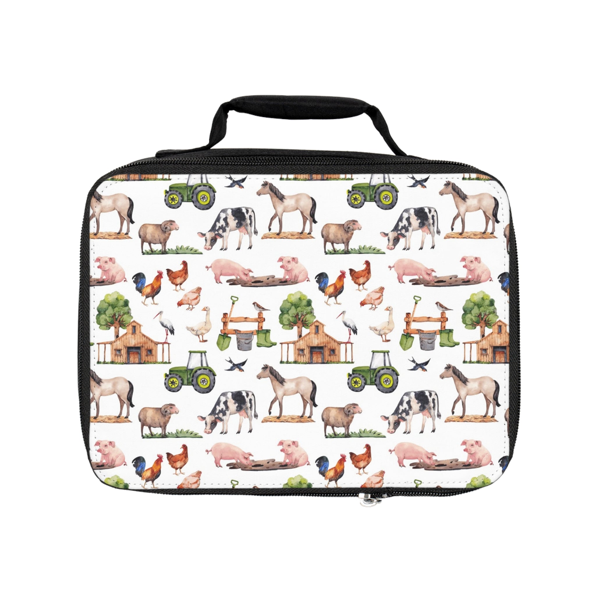 Farm Animals Lunch Bag — Cute Tractor, Cow, Pig & Chicken Pattern