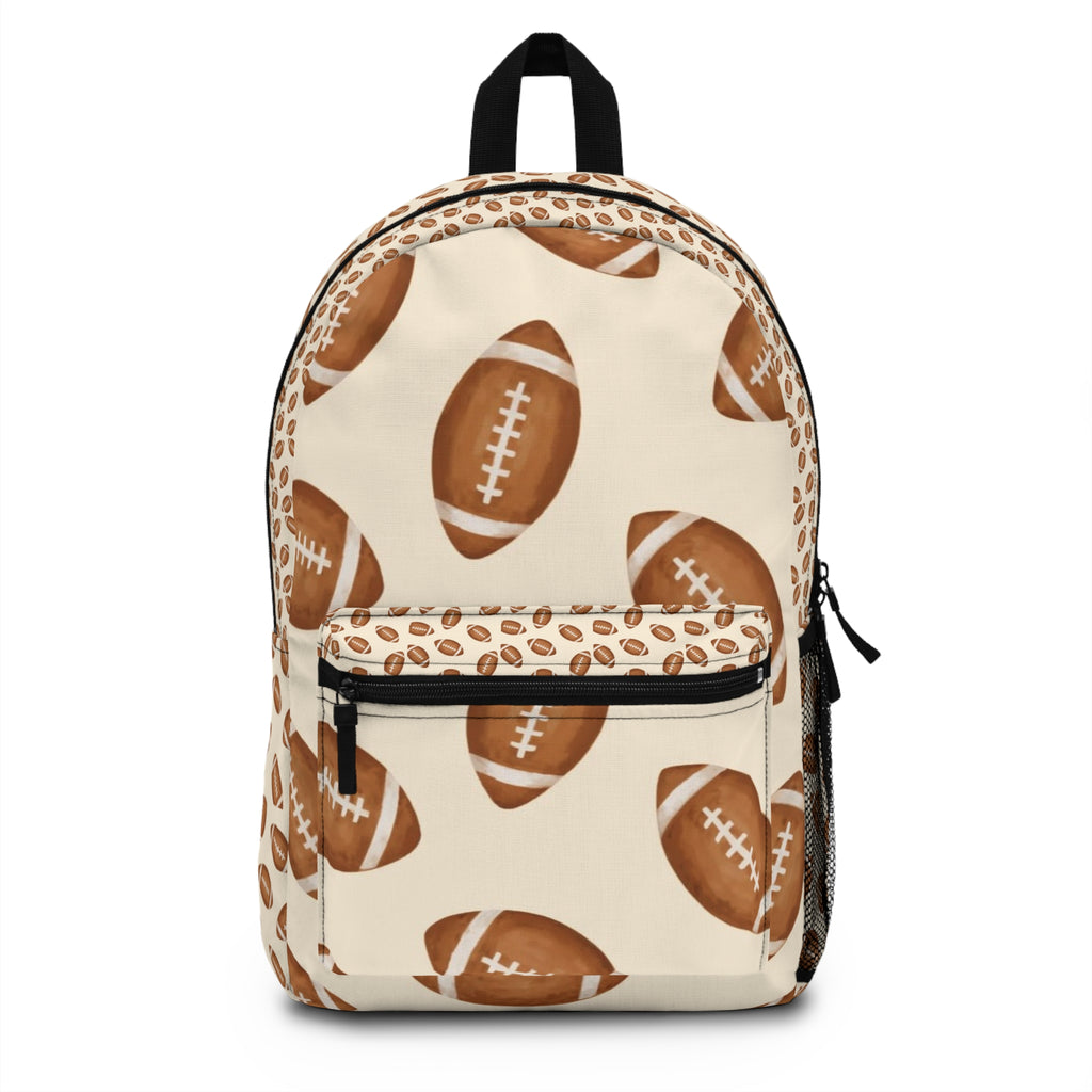 Football Print Backpack — Cream Football Pattern School & Game Day Bag
