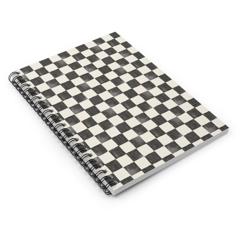 Checkered Spiral Notebook — Black & White Retro Grid Ruled Journal