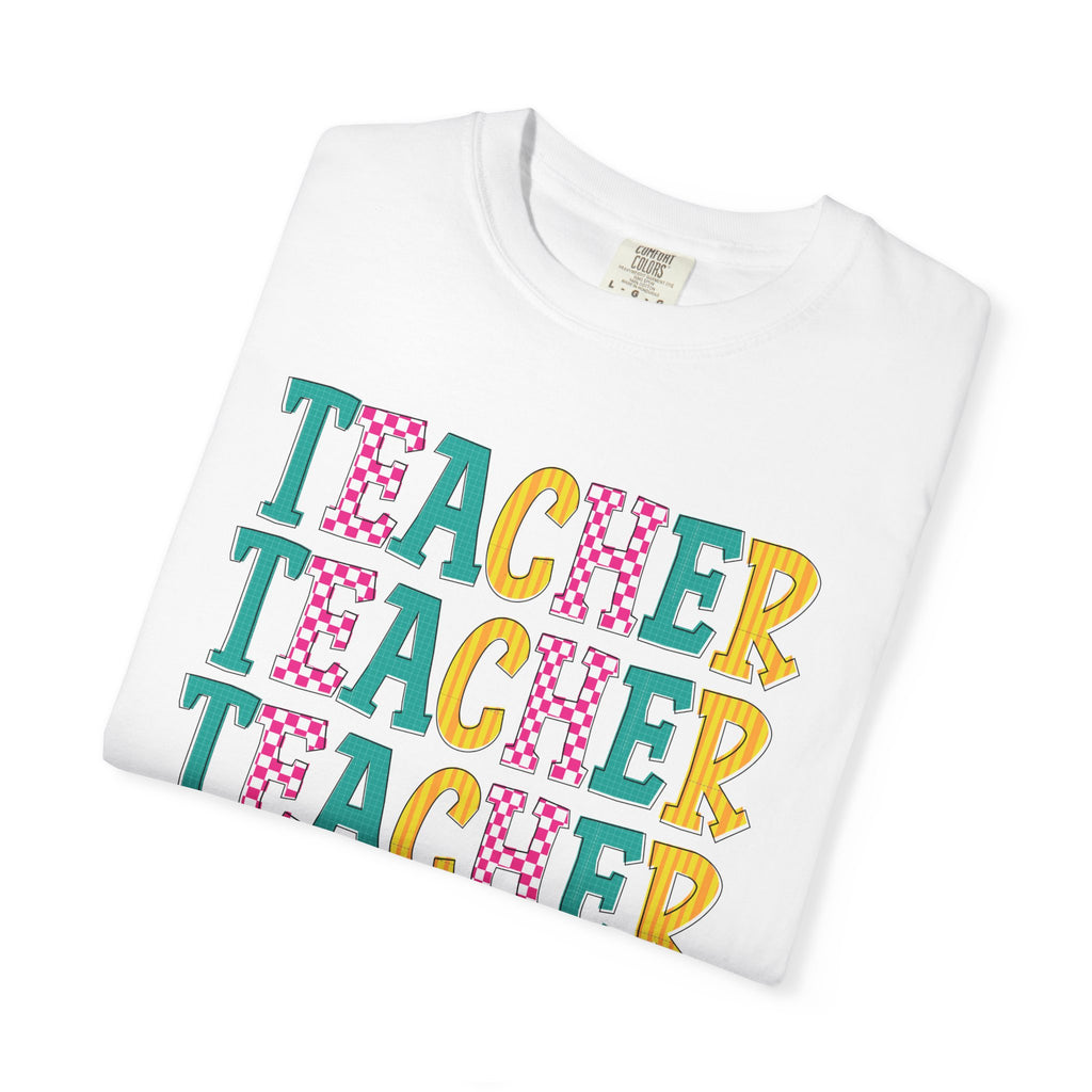 Teacher Repeat Pattern T-Shirt — Colorful Back-to-School Gift