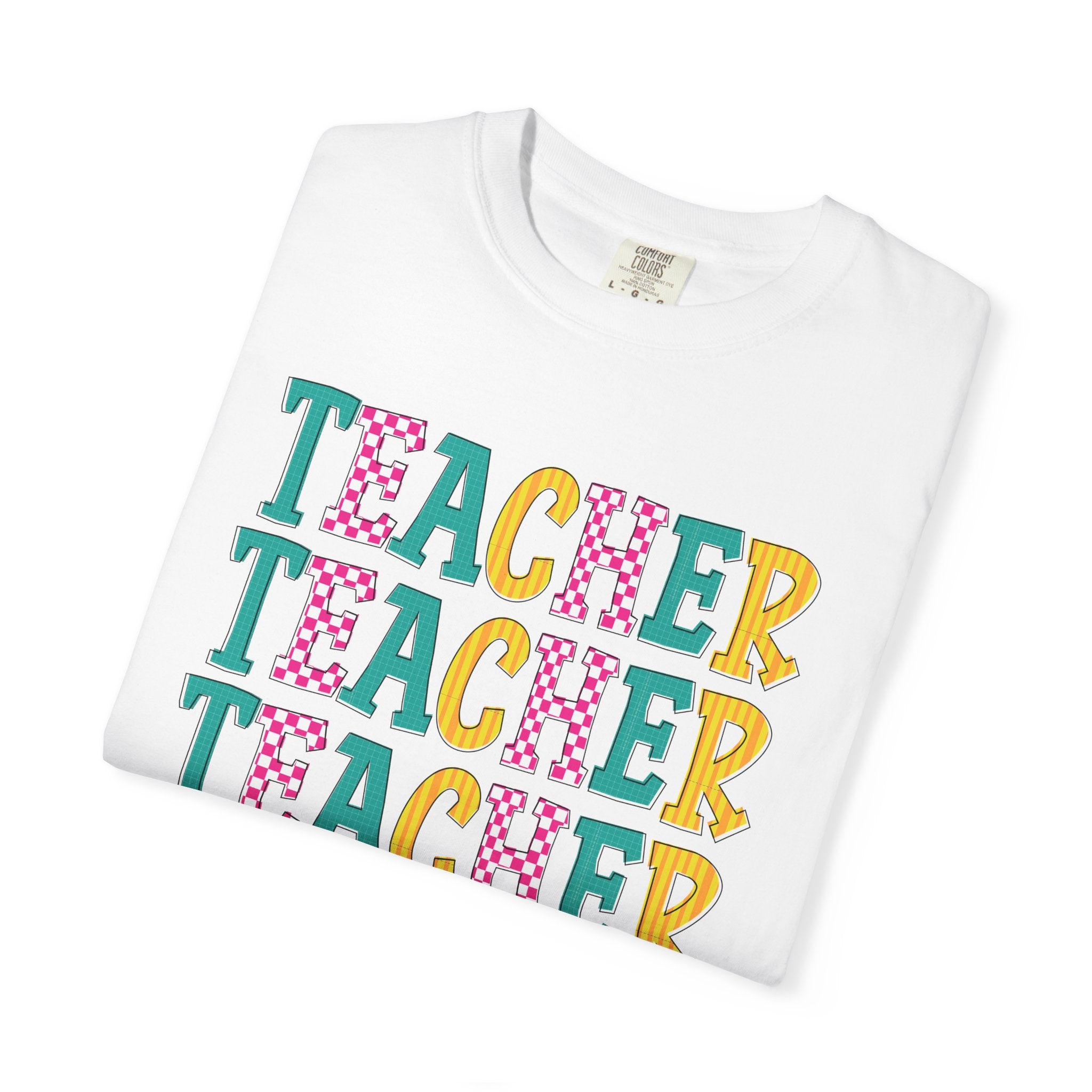 Teacher Repeat Pattern T-Shirt — Colorful Back-to-School Gift