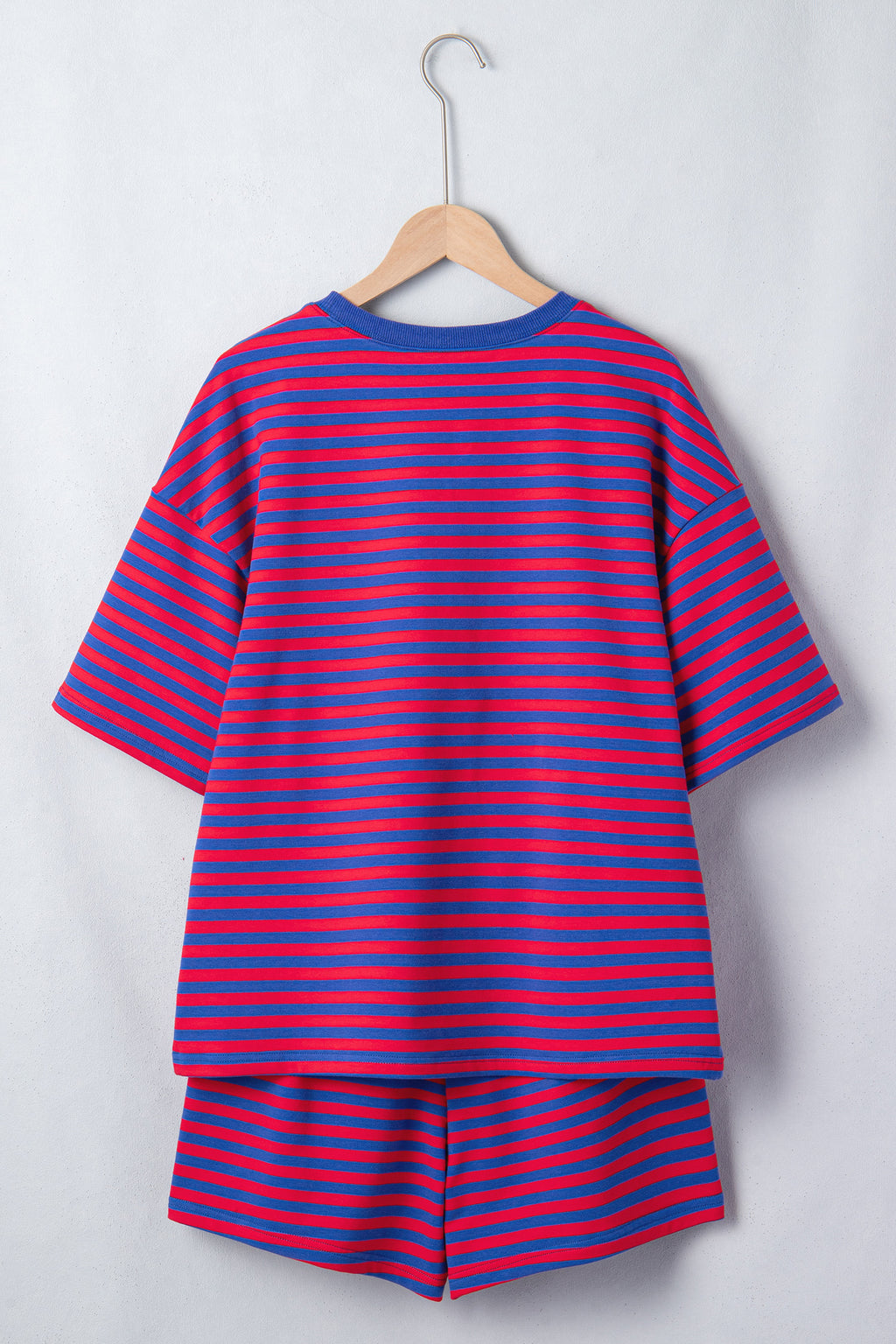 Green Stripe Striped Ribbed Cotton Two-Piece Pant Set with Chest Patch Detail