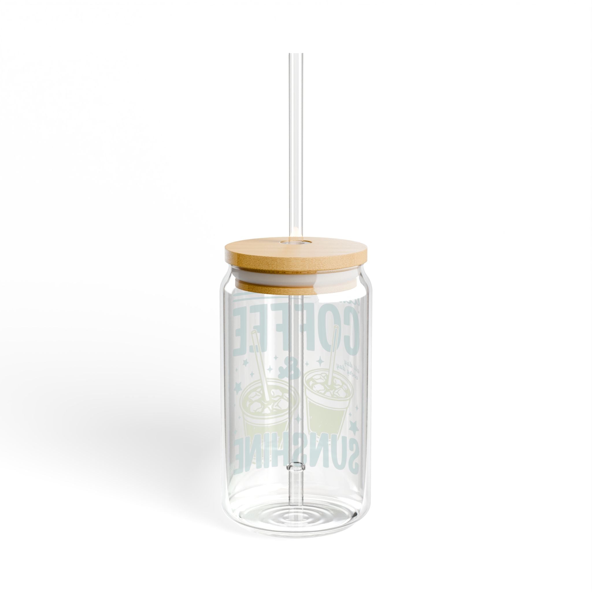 Coffee & Sunshine Sipper Glass — 16oz Cold Drink Tumbler with Straw