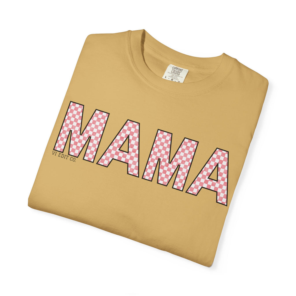 Mama Checkered Letters T-Shirt | Pink Plaid Typography Tee