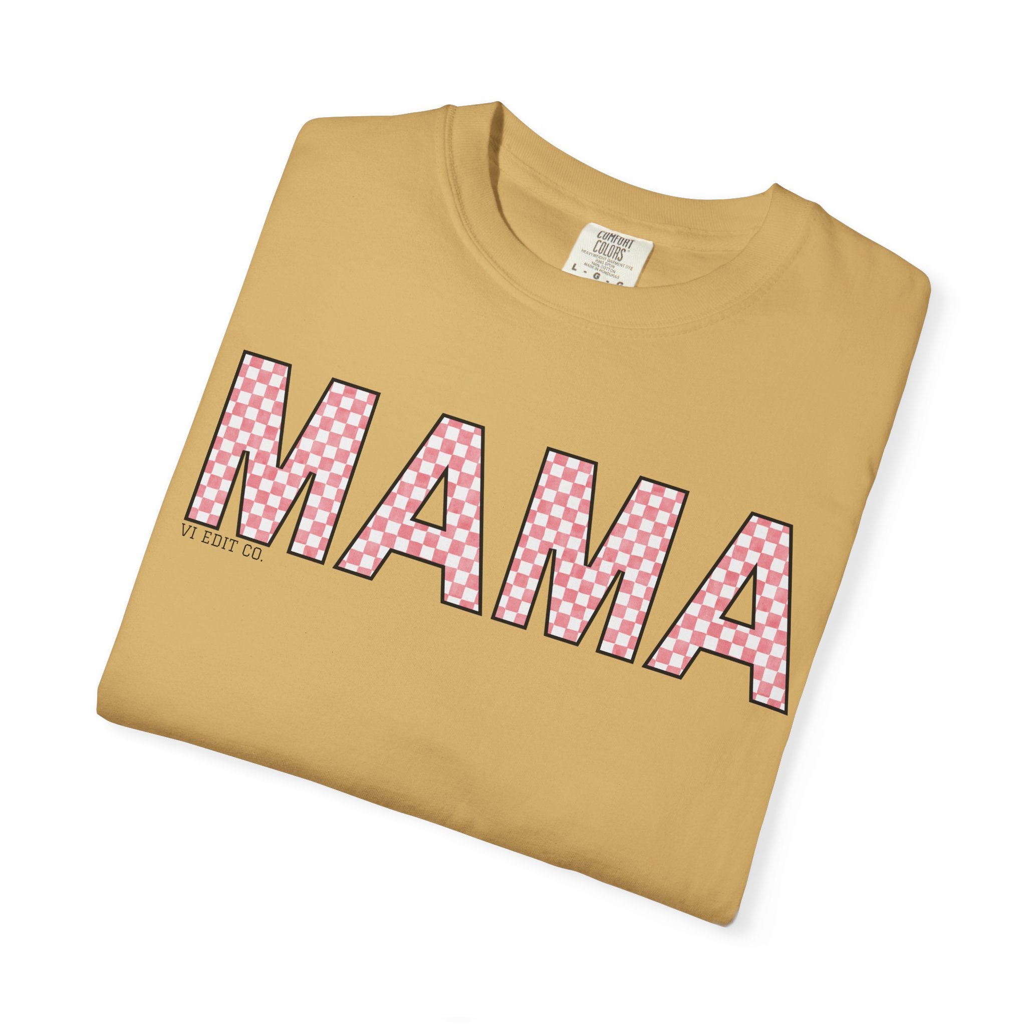 Mama Checkered Letters T-Shirt | Pink Plaid Typography Tee