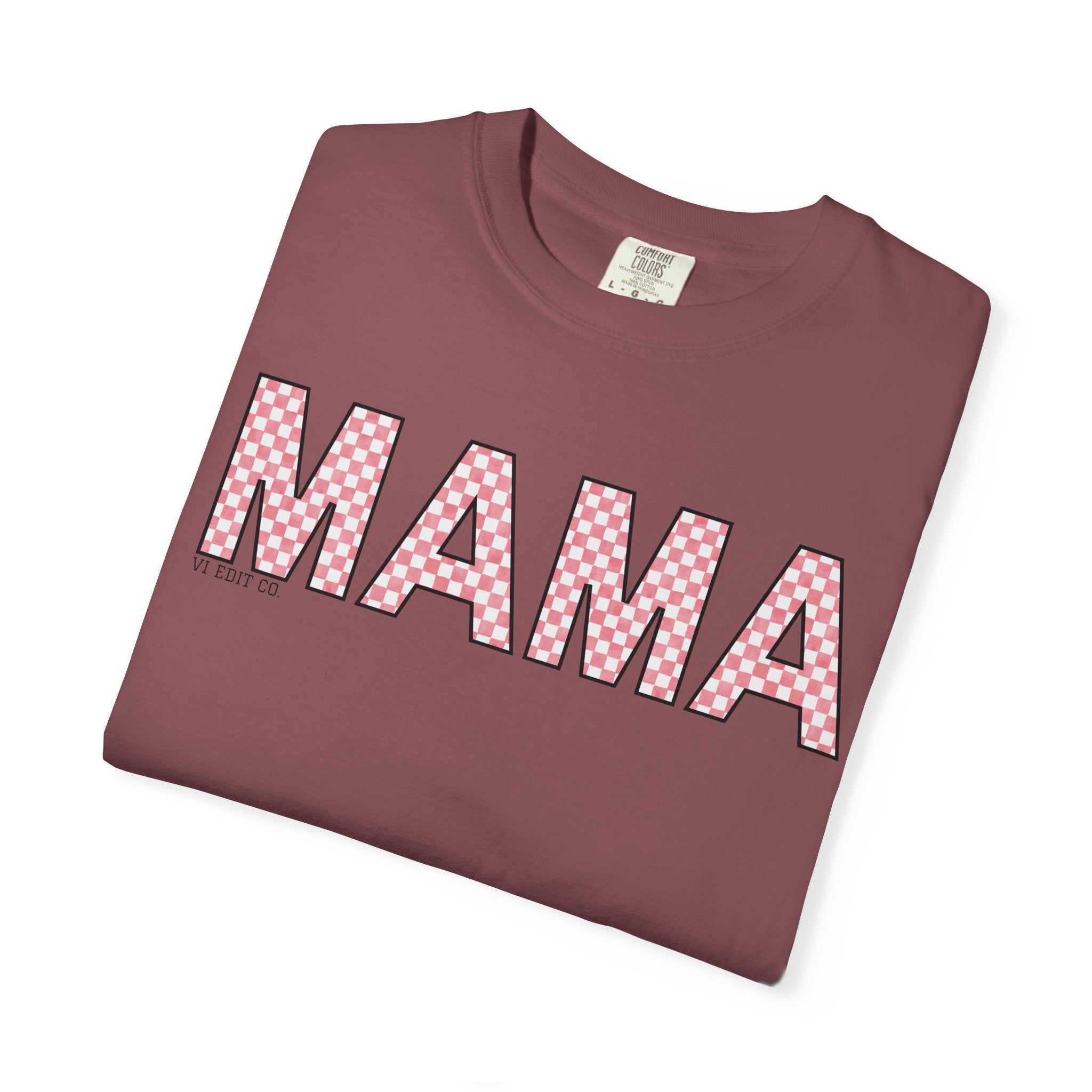 Mama Checkered Letters T-Shirt | Pink Plaid Typography Tee
