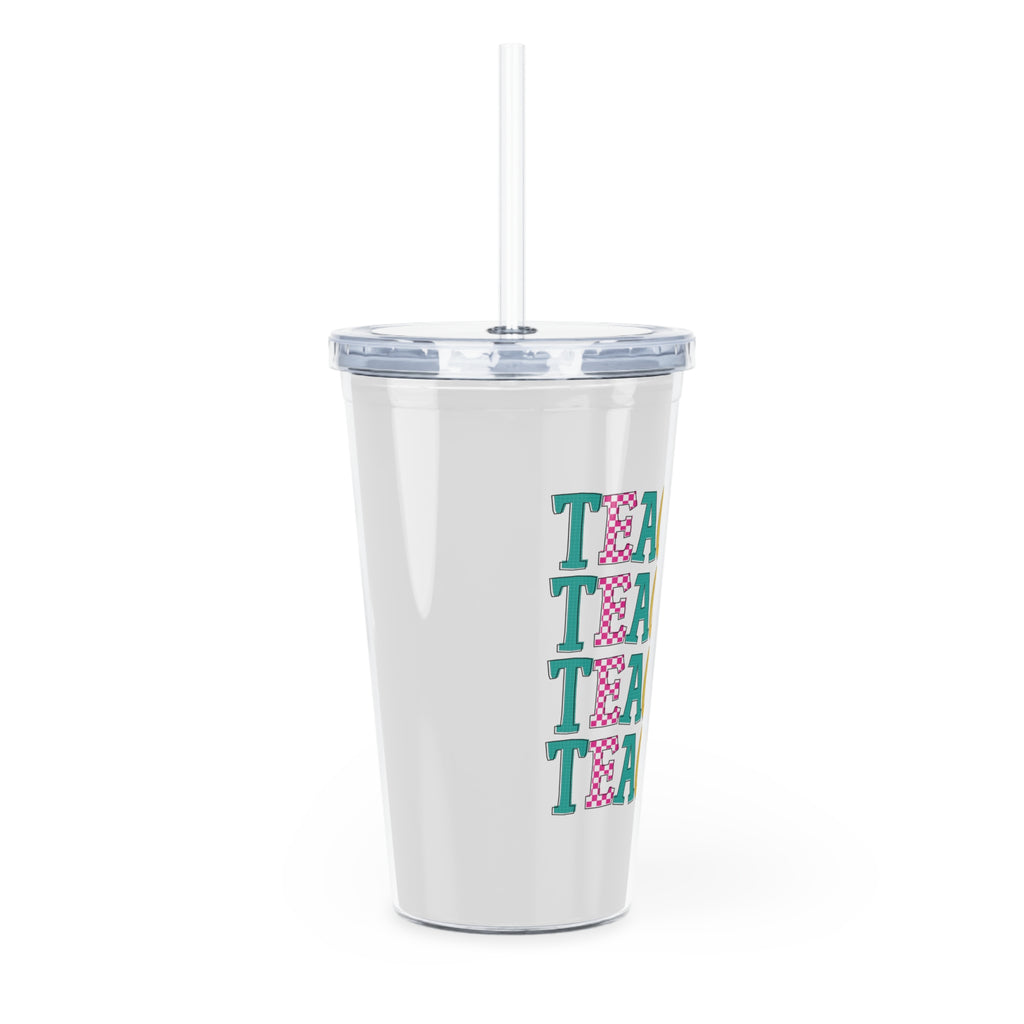 Teacher Tumbler with Straw — Colorful Stacked "TEACHER" Travel Cup | Gift for Teachers, Back to School