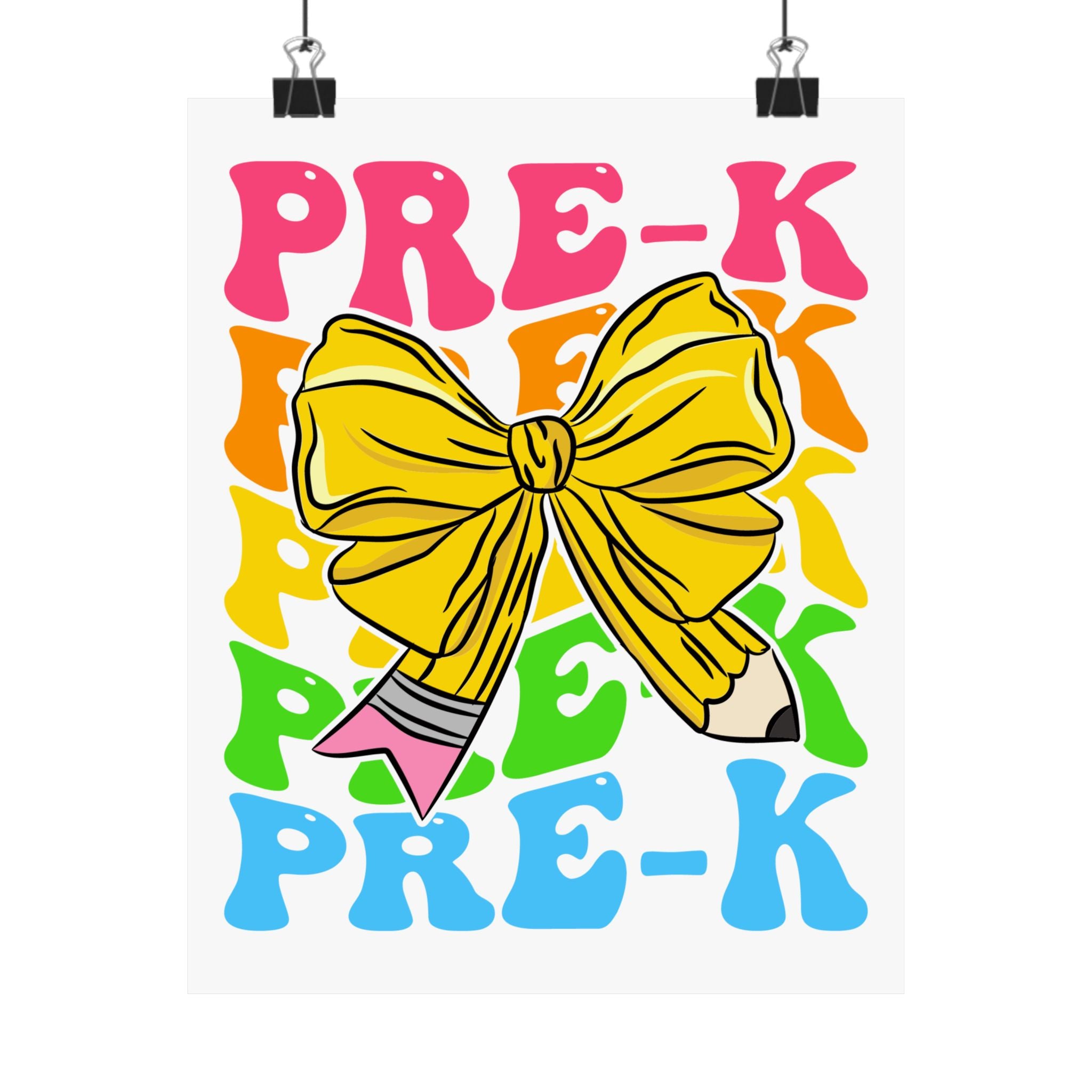 Pre-K Rainbow Poster – Cute Yellow Bow Pencil Classroom Decor