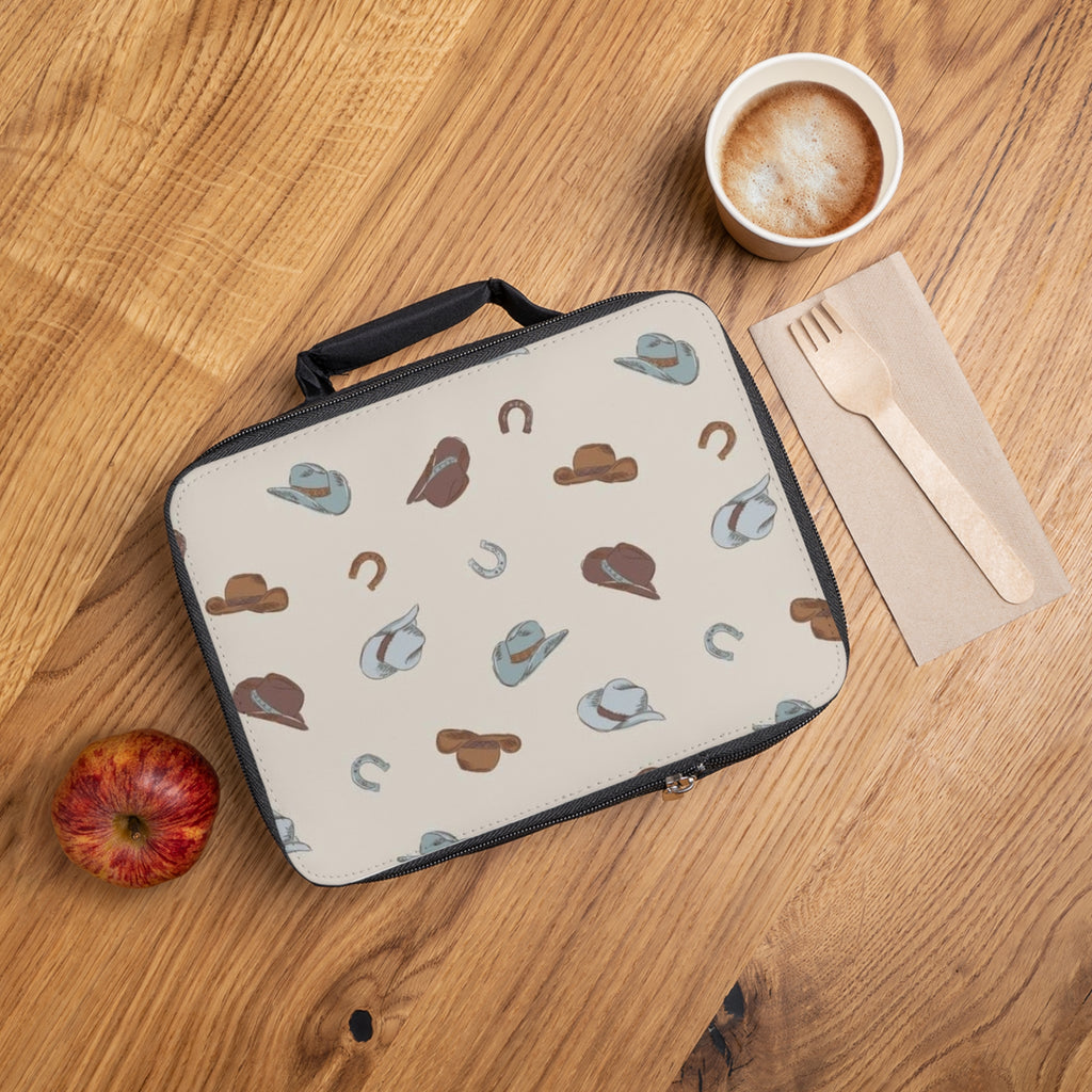 Cowboy Hat Pattern Lunch Bag — Western Hat & Horseshoe Insulated Lunchbox