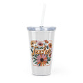 Teacher Floral Tumbler with Straw — Gift for Teachers, Insulated Plastic Cup