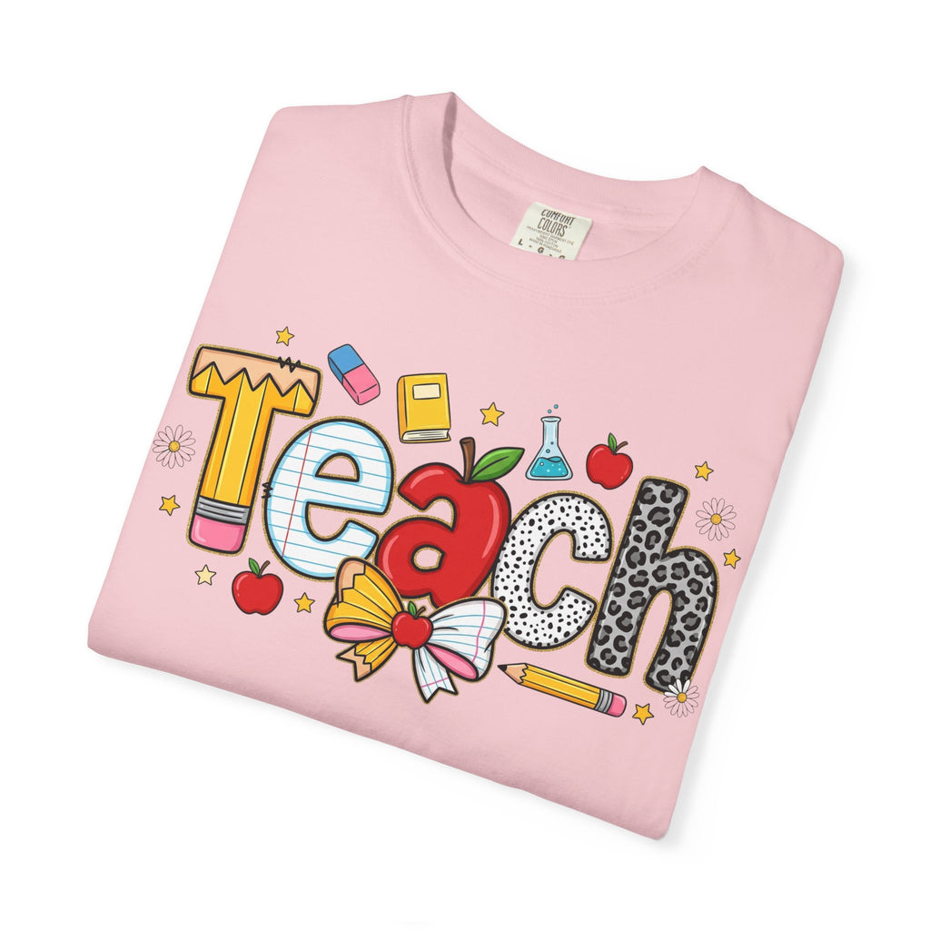 Teach Graphic T-Shirt — Cute School Teacher Gift (Apple, Pencil & Bow Design)
