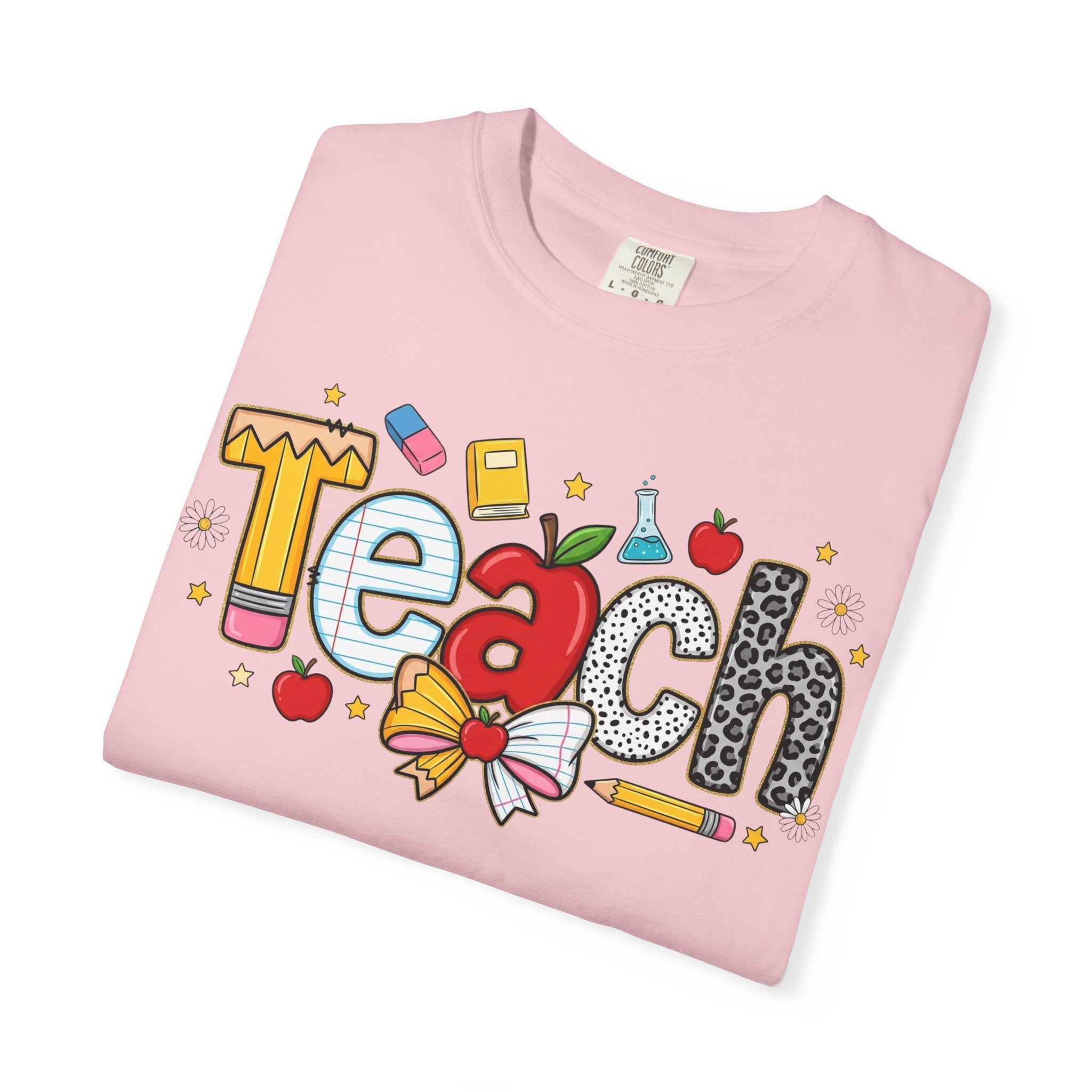 Teach Graphic T-Shirt — Cute School Teacher Gift (Apple, Pencil & Bow Design)