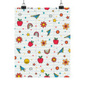 Notebook Doodle Matte Poster — Cute School Icons (apples, rainbows, paper planes)
