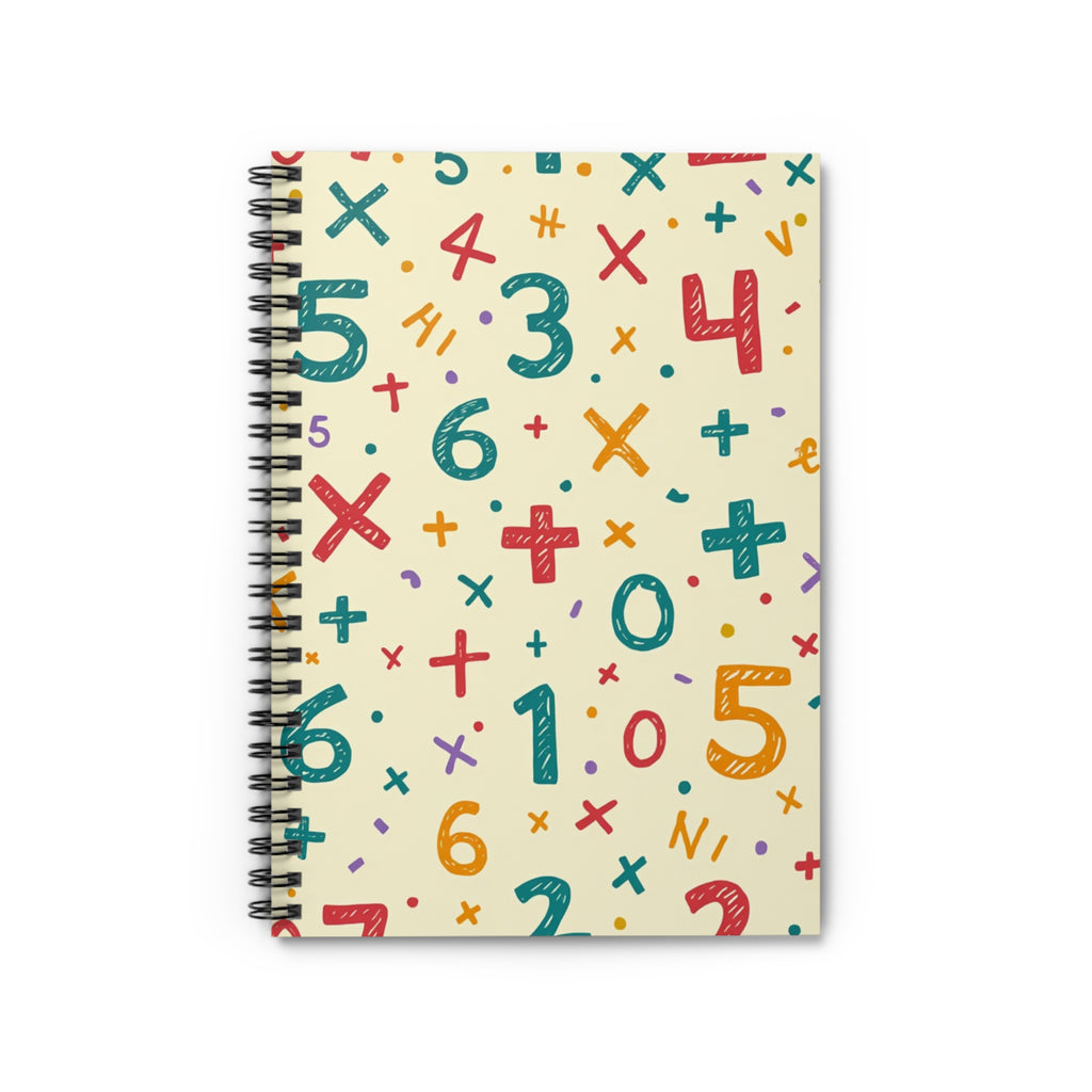 Math Pattern Spiral Notebook — Colorful Numbers & Symbols Ruled Journal for Students