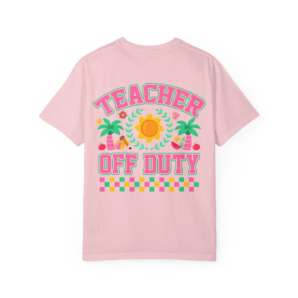 Teacher Off Duty T-Shirt | Beach Sun Palm Trees Retro Checkerboard