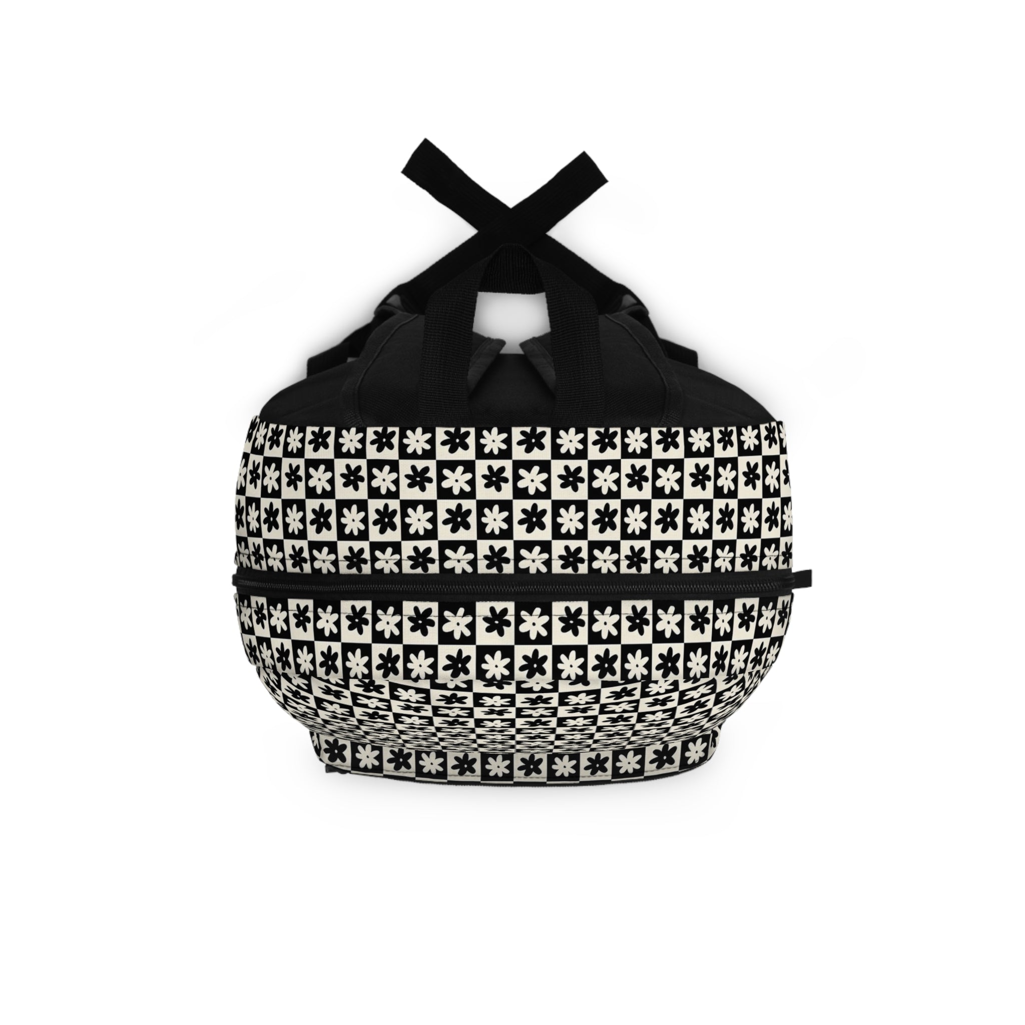 Classic Geometric Black & White Backpack — Floral Tile Pattern