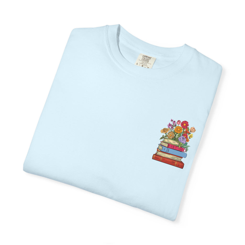 Reading Cozy T-Shirt — Floral Stack of Books Design