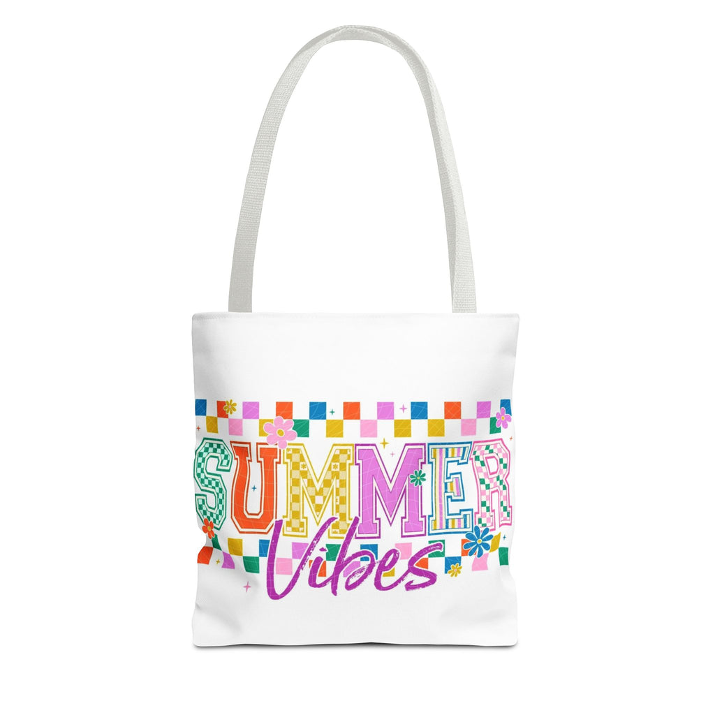 Summer Vibes Tote Bag – Colorful Retro Checkerboard Beach Market Bag