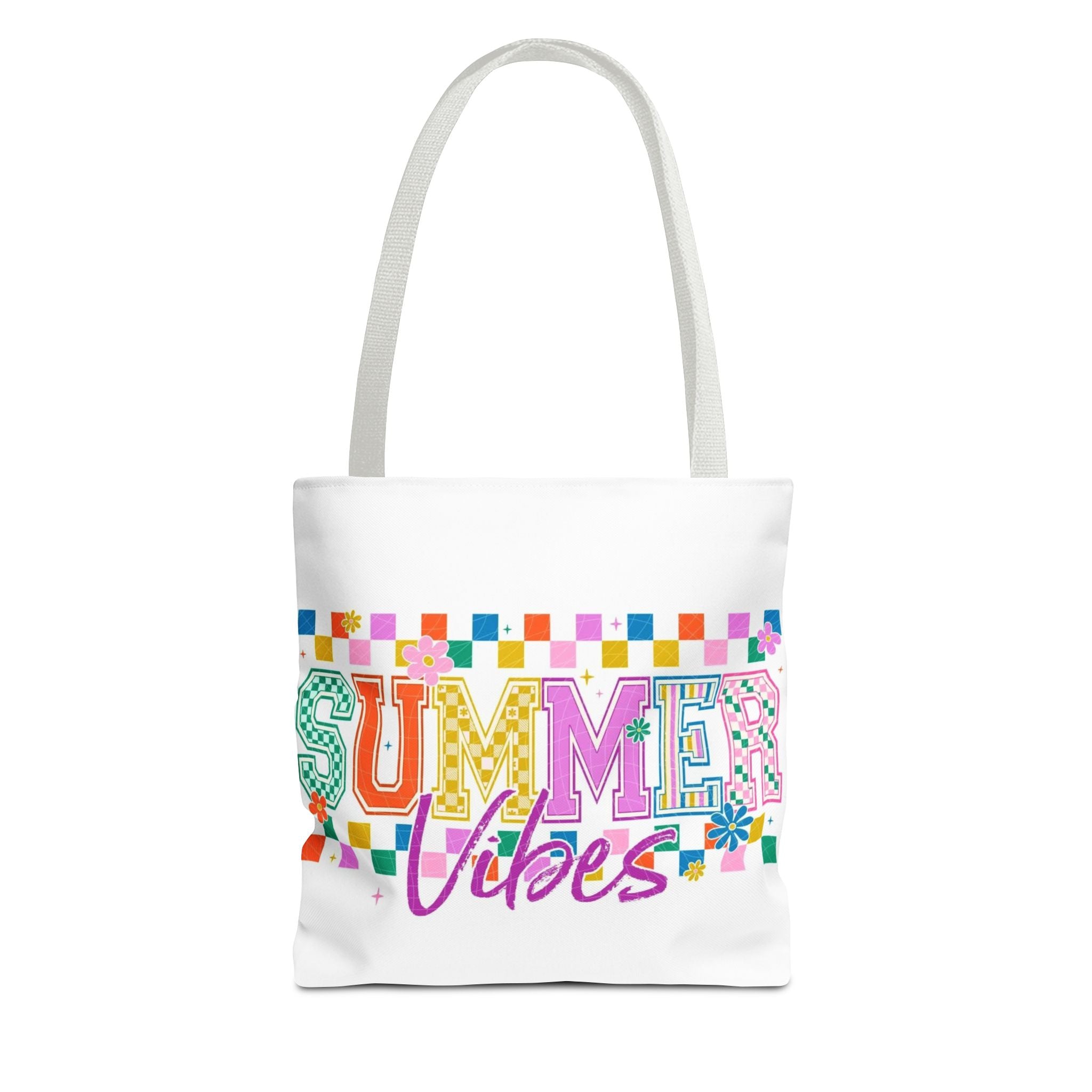 Summer Vibes Tote Bag – Colorful Retro Checkerboard Beach Market Bag