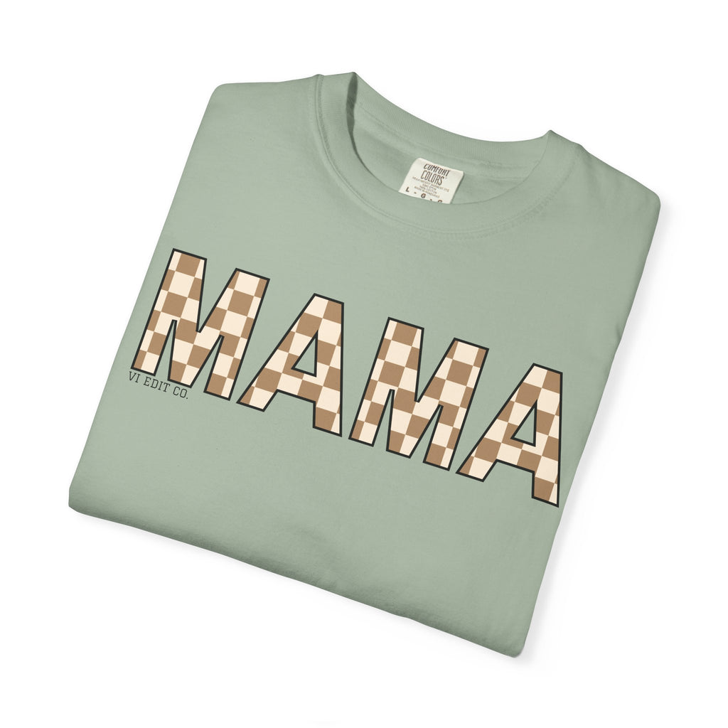 Mama Checkerboard T-Shirt | Mom Typography Tee, Neutral Plaid Letters