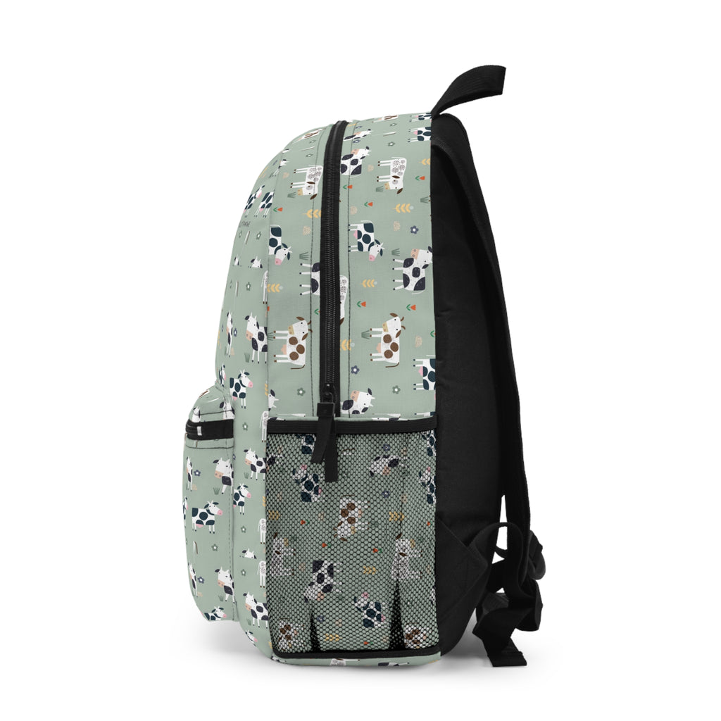 Cow Print Kids Backpack — Cute Pastel Farm Animal School Bag