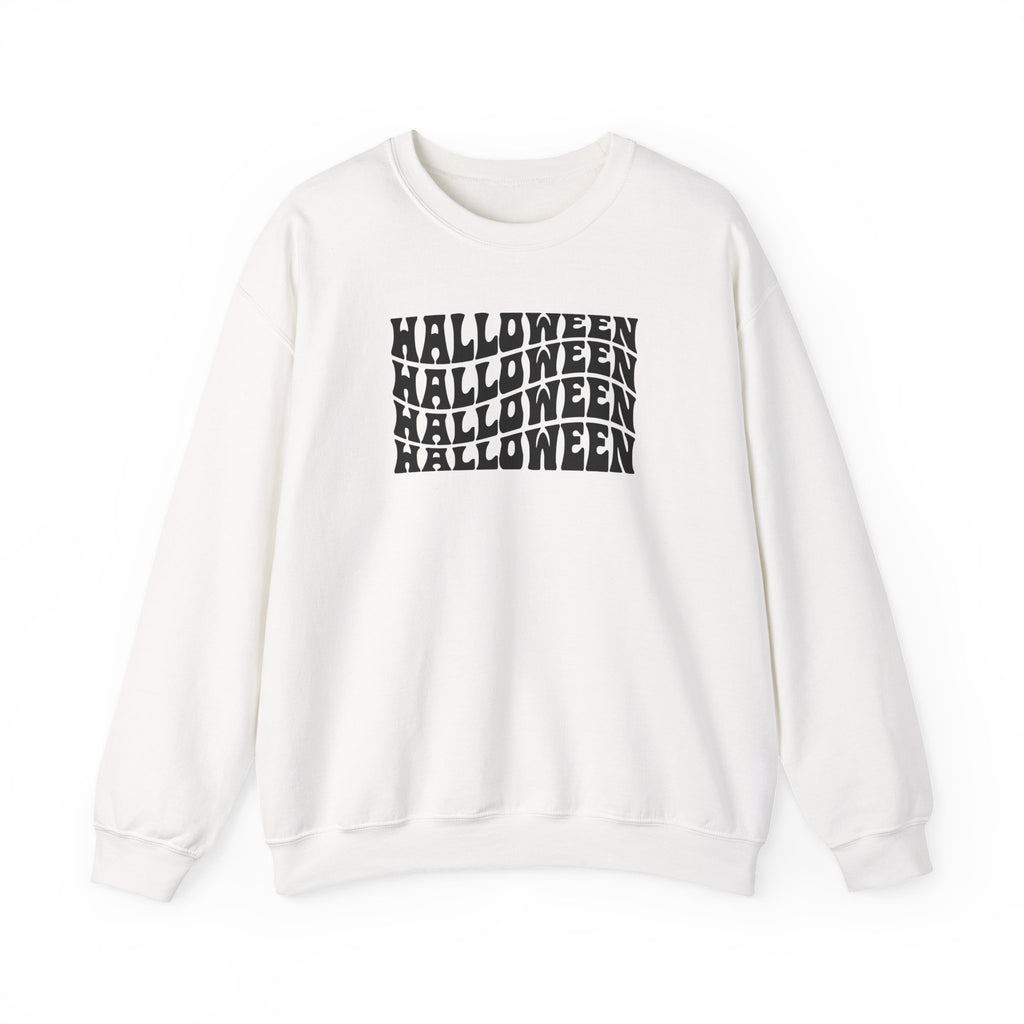 Halloween Repeat Crewneck Sweatshirt — Retro Stacked "Halloween" Graphic