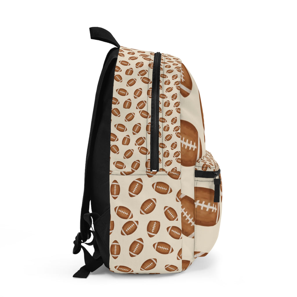 Football Print Backpack — Cream Football Pattern School & Game Day Bag